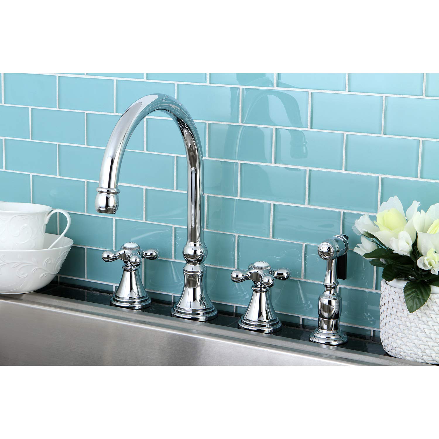 Elements Of Design Es2791Axbs Madison 8" To 16" Widespread Kitchen Faucet With Brass Sprayer, 8-1/4", Polished Chrome