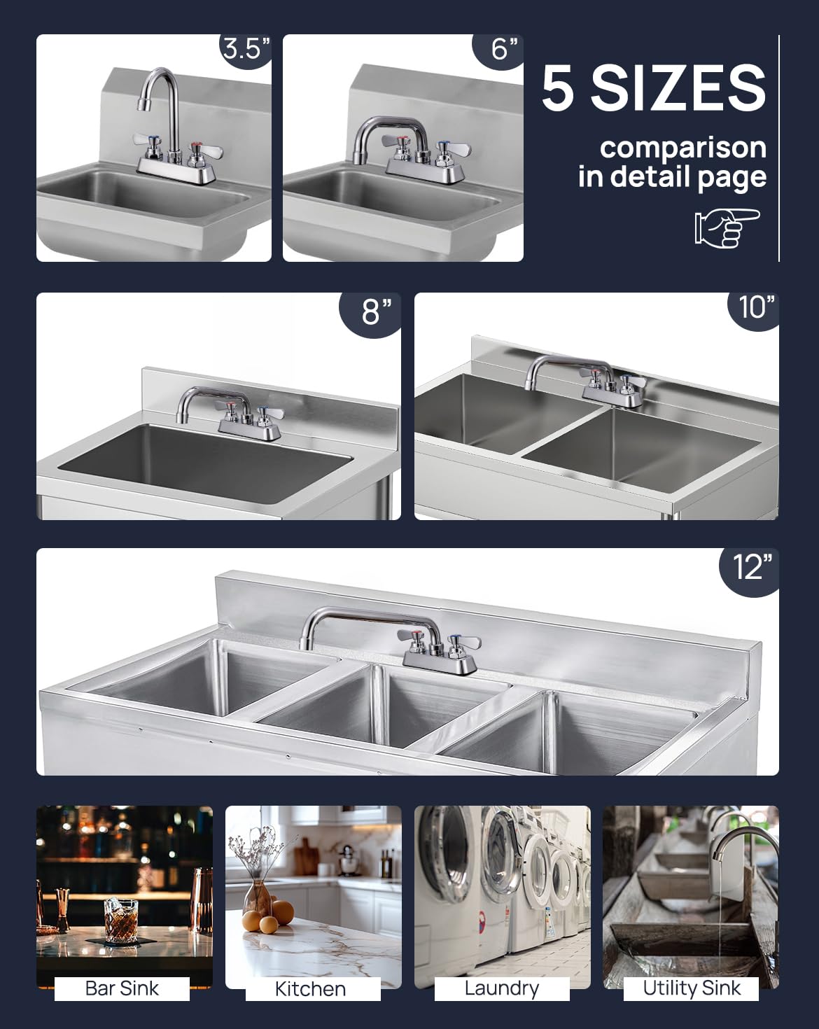 Sepaitek Leak- Commercial Kitchen Sink Faucet 4 Inch Center 2 Hole, Commercial Hand Wash Sink Faucet 10" Spread Spout Deck Mount, Laundry Tub Utility Sink Bar, Brass