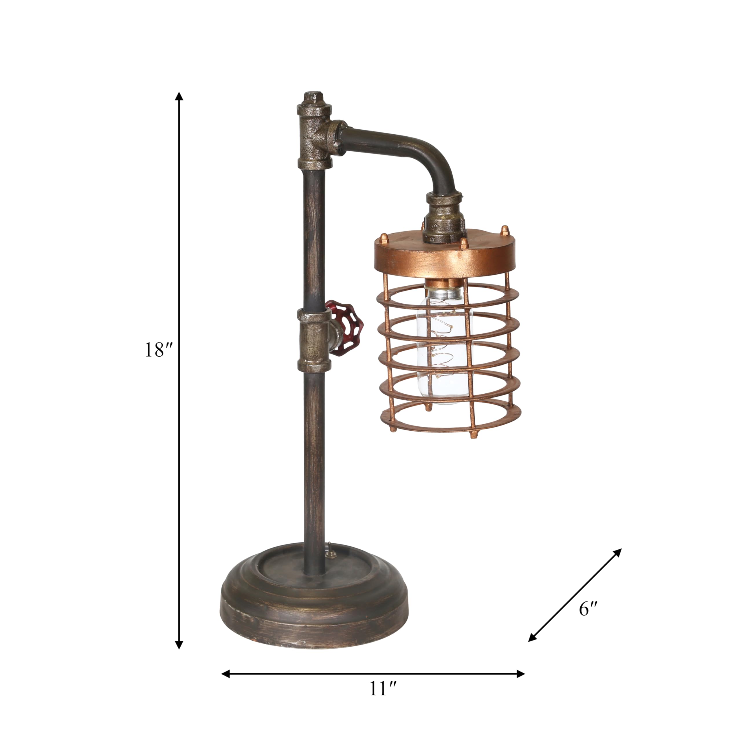 Sagebrook Home Industrial Table Lamp Vintage Metal Cage Design, Rustic Brown & Gold Finish Desk Light For Home, Office, Bedroom, Living Room, 11X6X18"