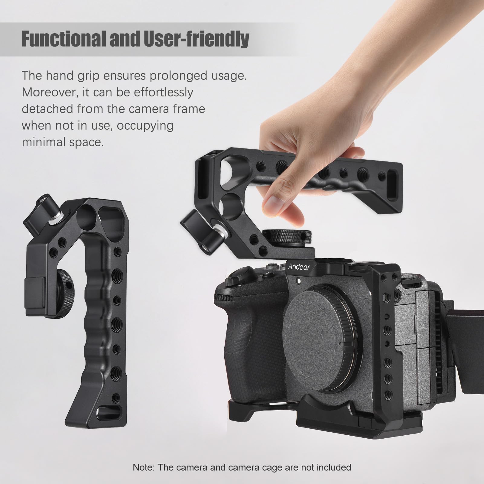 Sunydog Universal Top Handle Camera Top Handgrip With 4 Cold Shoe Mounts Arri Positiong Hole 1/4In And 3/8In Threaded Holes Compatible With Camera Cage Sports Camera For Vlogging Live Streaming