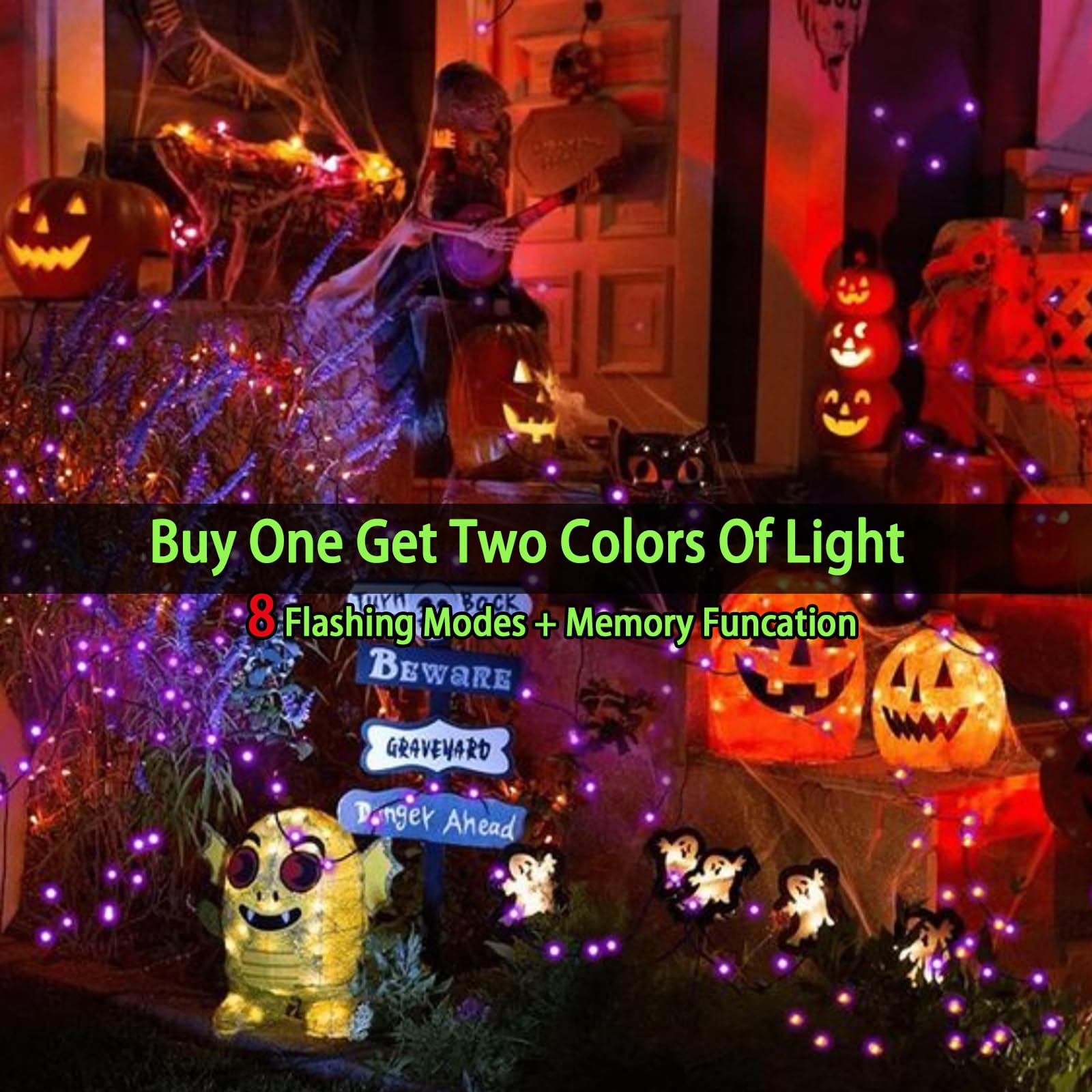 Albelt Orange & Purple Solar Halloween Lights, Super-Long 2-Pack Each 85Ft Solar String Lights Outdoor Waterproof, Super Bright 480 Led Solar Lights For Outdoor Halloween Decorations Party Garden Yard Patio