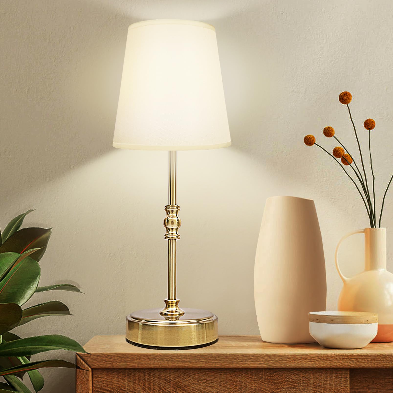 Joculator Bedside Desk Cordless Table Lamp - Dimmable, With Rechargeable Battery For Living Room, Home Office, Patio, Restaurant, Bedside Night Lamp, House Party, And Wedding Ambient Light, Antique Brass