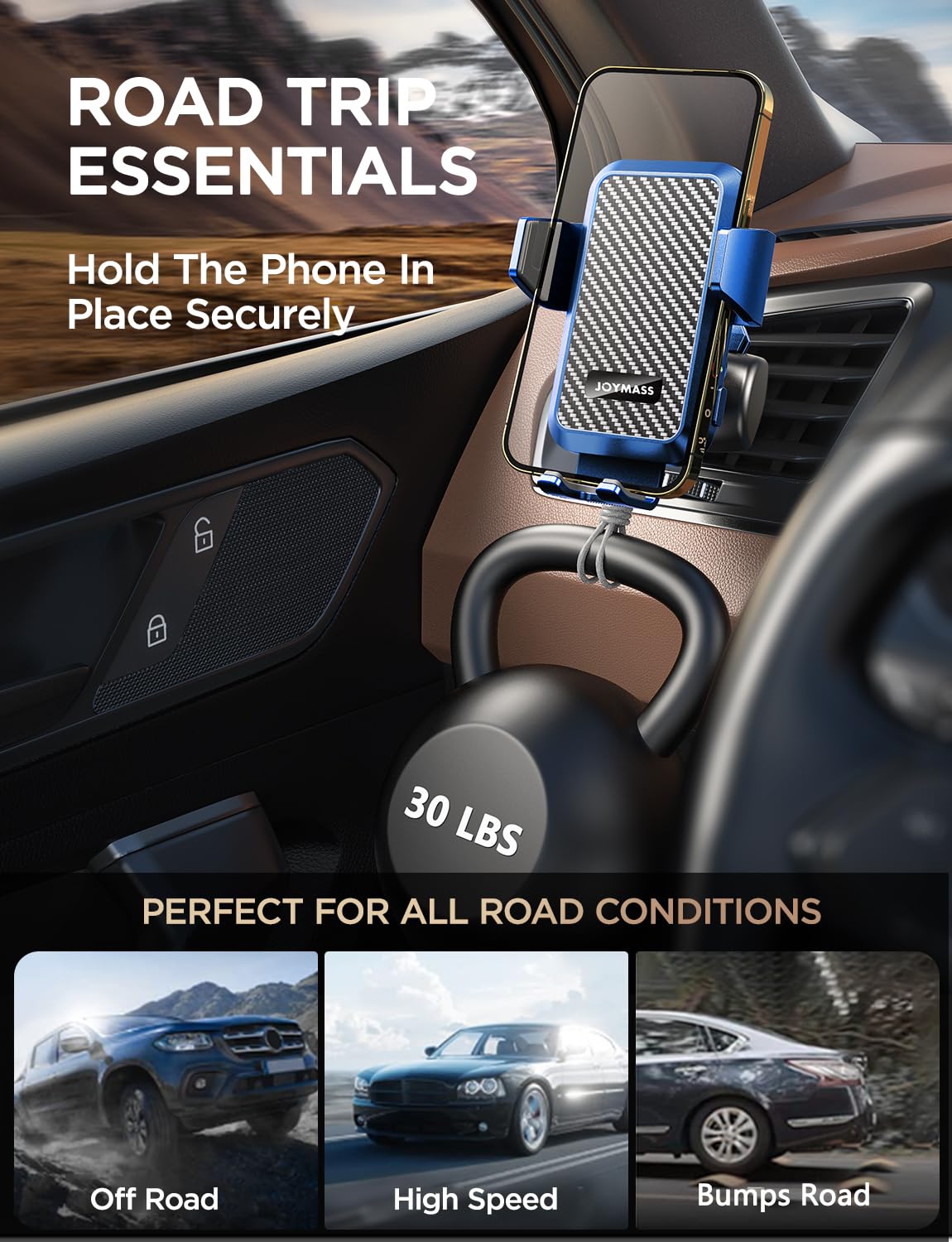Joymass Wireless Car Charger, 15W Fast Charging Auto Clamping Car Charger Cell Phone Holder Mount Vent For Iphone 15 14 13 12 Mini Pro Max, Samsung Galaxy S24 Ultra S23 S22 S21+ Note 20, Etc - Blue