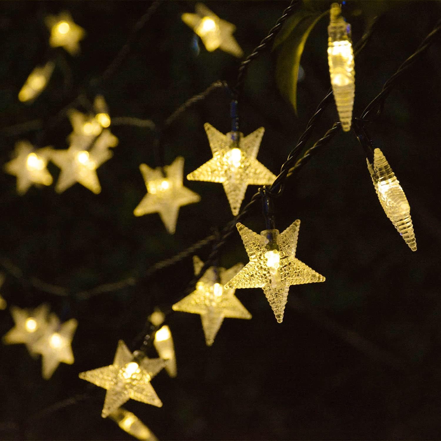 Windpnn Solar String Lights Outdoor, Solar Powered Star Lights, 30Ft 50Led 8 Modes Waterproof Christmas String Lights For Gardens Patio Landscape Xmas Tree Decorations(Warm White)