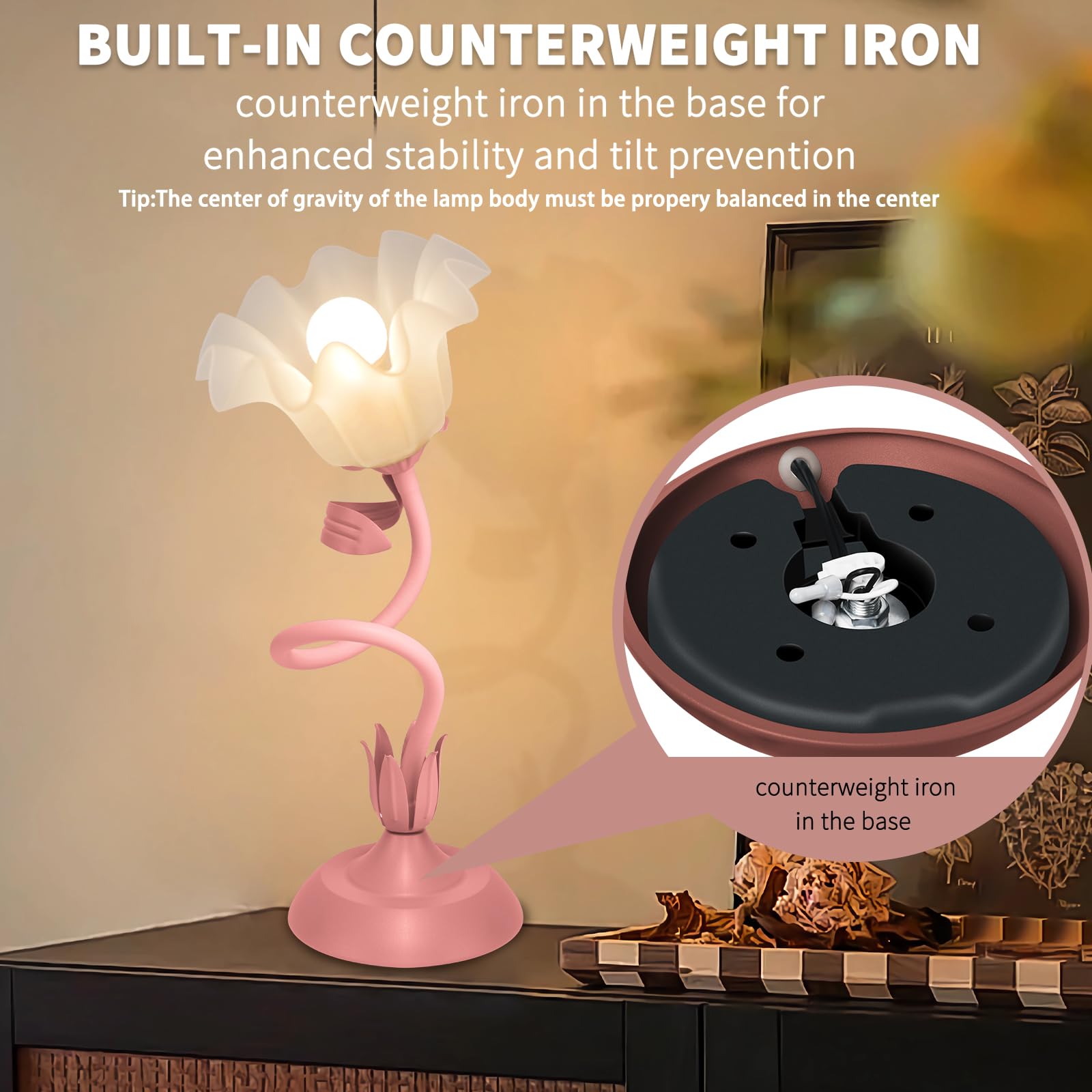 Larnix Women Bedside Table Lamps For Bedroom, Cute Flower Desk Lamp With Adjustable Flexible Gooseneck, 3 Color Temperatures Nightstand Lamp With E26 Led Bulbs, Floral Lamp For Living Room, Office,Reading