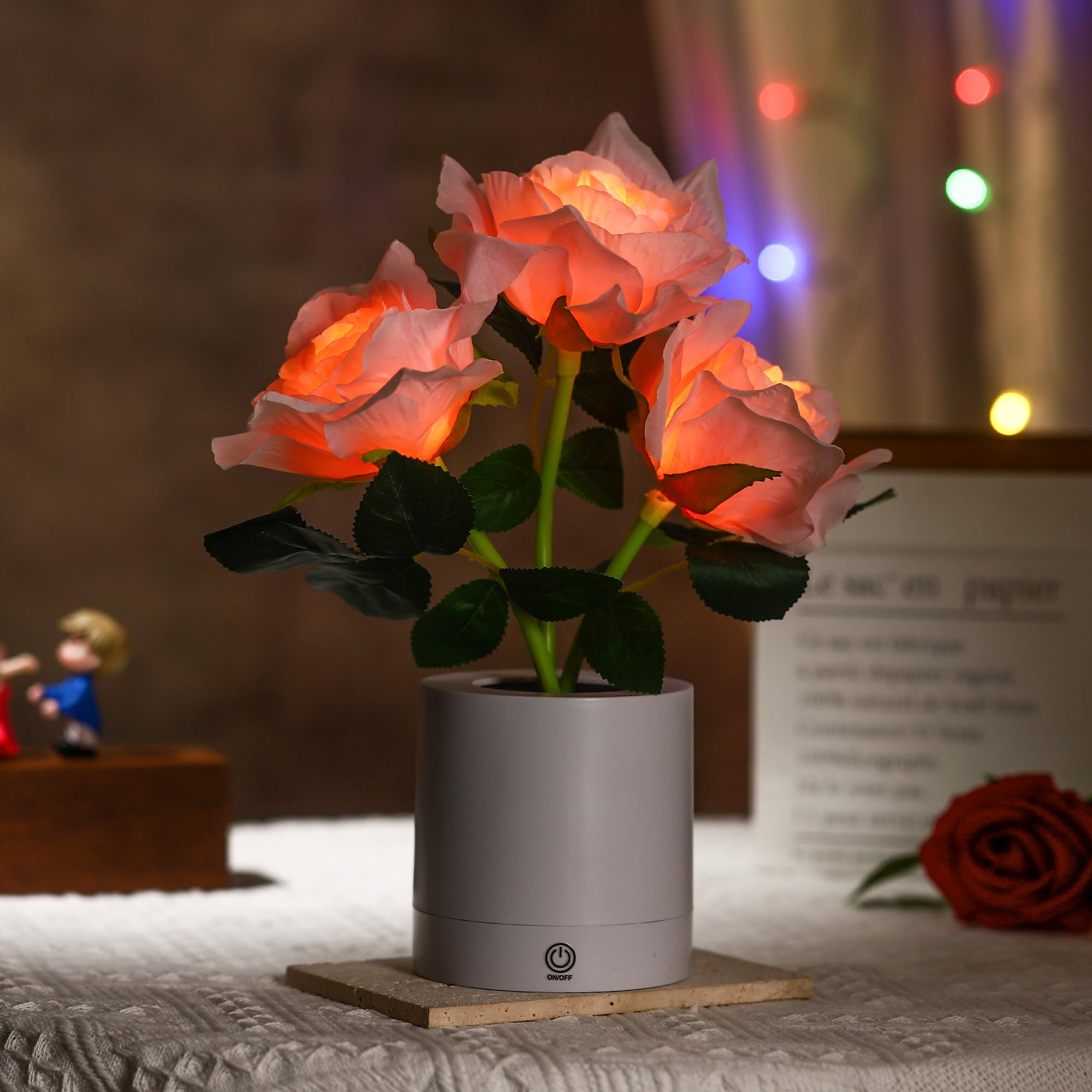 Wsyear Mothers Day Rose Flower Lamp, Led Artificial Flowers For Her Wife Girlfriend Small Table Lamp Night Light, Cordless Touch Lamp For Home Decor