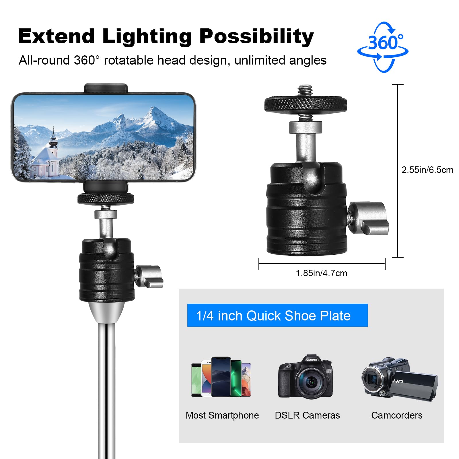 Godox Soonpho Mini Tripod With Boom Arm & Ball Head, 11-20In Adjustable Table Top Light Stand With 13In Holding Arm For Youtube&Tik Tok, Compatible For Camera, Phones, Ring Light And Led Video Light Panel