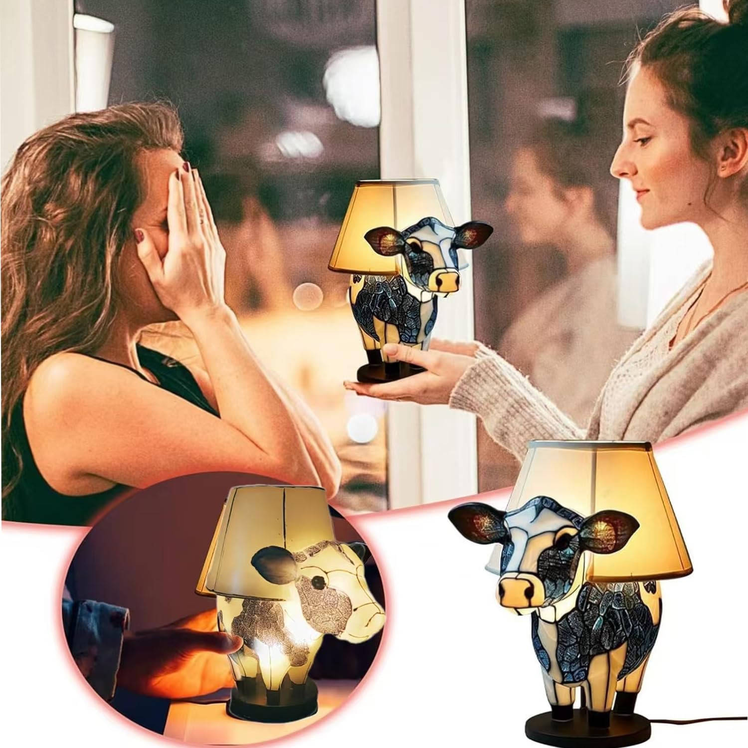 Yckeogln Cow Table Lamp, Small Animal Lamp With Usb Interface, Charming Farmhouse Cow Night Light For Bedside, Highland Cow Table Lamp Suitable For Living Room, Bedroom, Dormitory And Office (Cow)