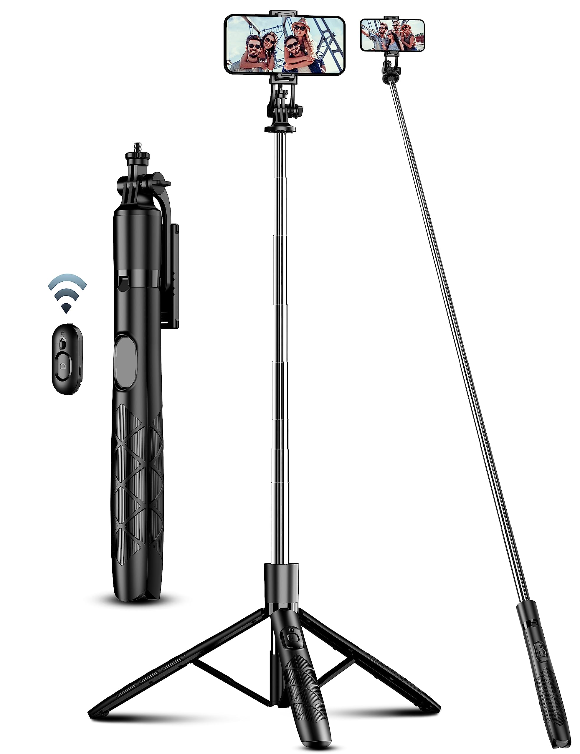 Selfieshow 71" Phone Tripod & Selfie Stick, All In One Extendable Cell Phone Tripod With Wireless Remote, Tripods Stand For Iphone & Travel Selfie Stick 360° Rotation Compatible With Iphone Android, Camera