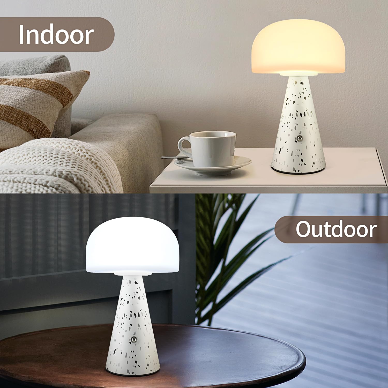 Levigo Cute Mushroom Table Lamp With Touch Switch, Natural Style Portable Cordless Led Dimmable Soft Light Lamp (Black)