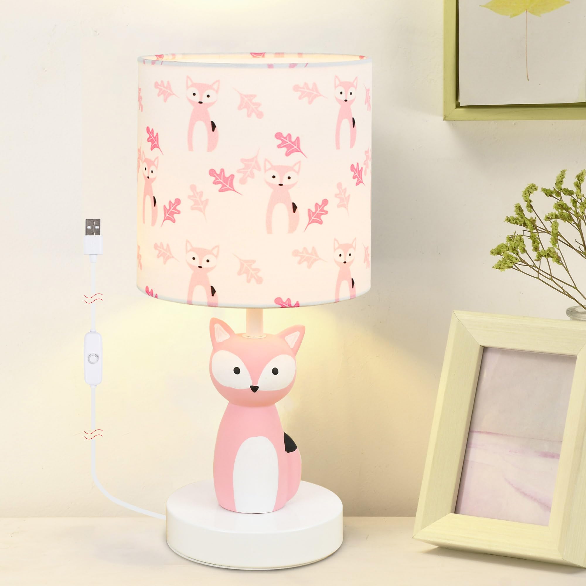 Lampwell Fox Led Table Lamp With Usb Port Dc5V,Pink Kids Table Lamp,Night Light For Kids Room,Nursery,Bedroom,Kitchen Counter,Gameroom,Φ5.91×H12.88In,Hand-Made
