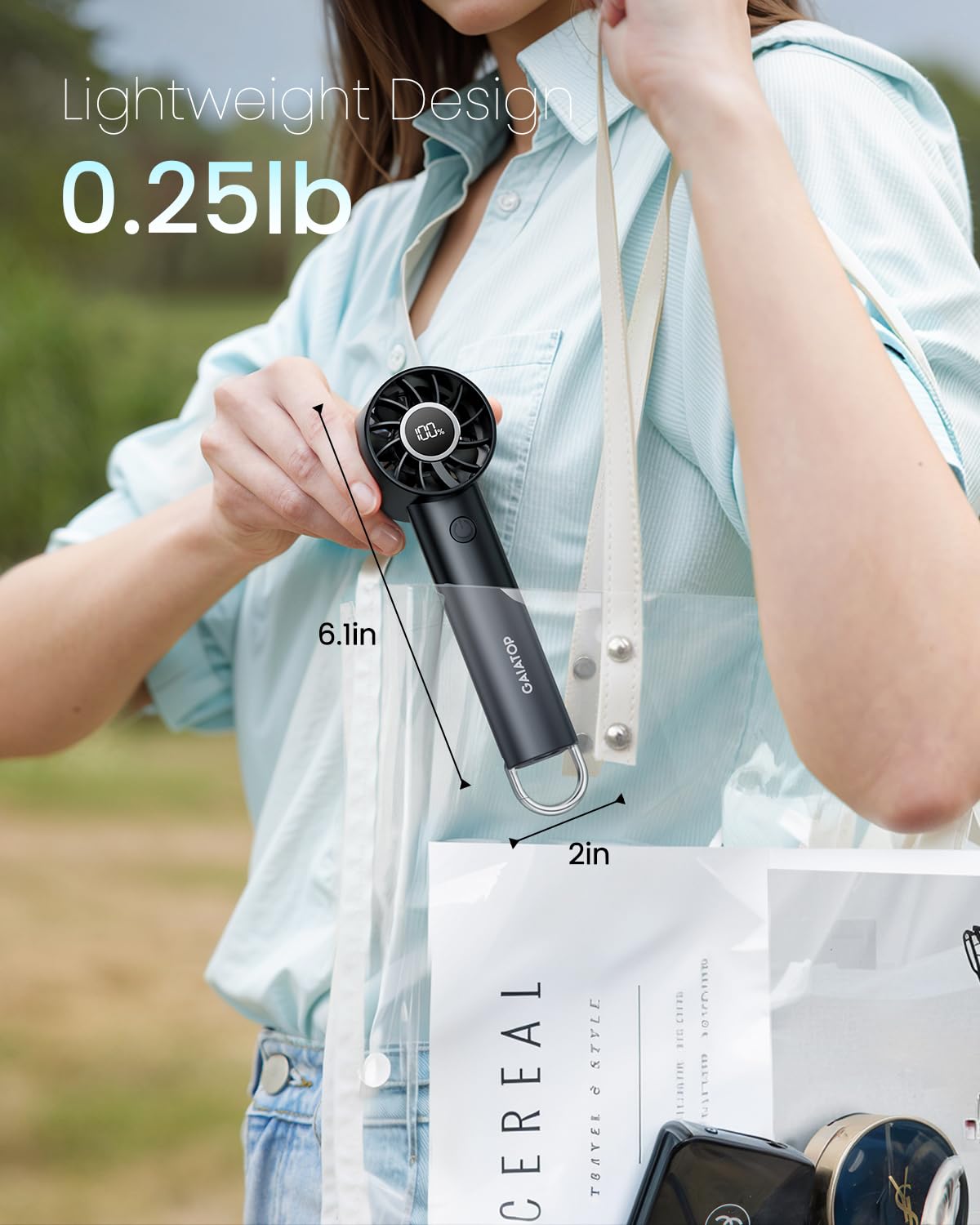 Gaiatop Portable Mini Fan, 3 Speed Handheld Fans With Power Display Flashlight, Usb Rechargeable