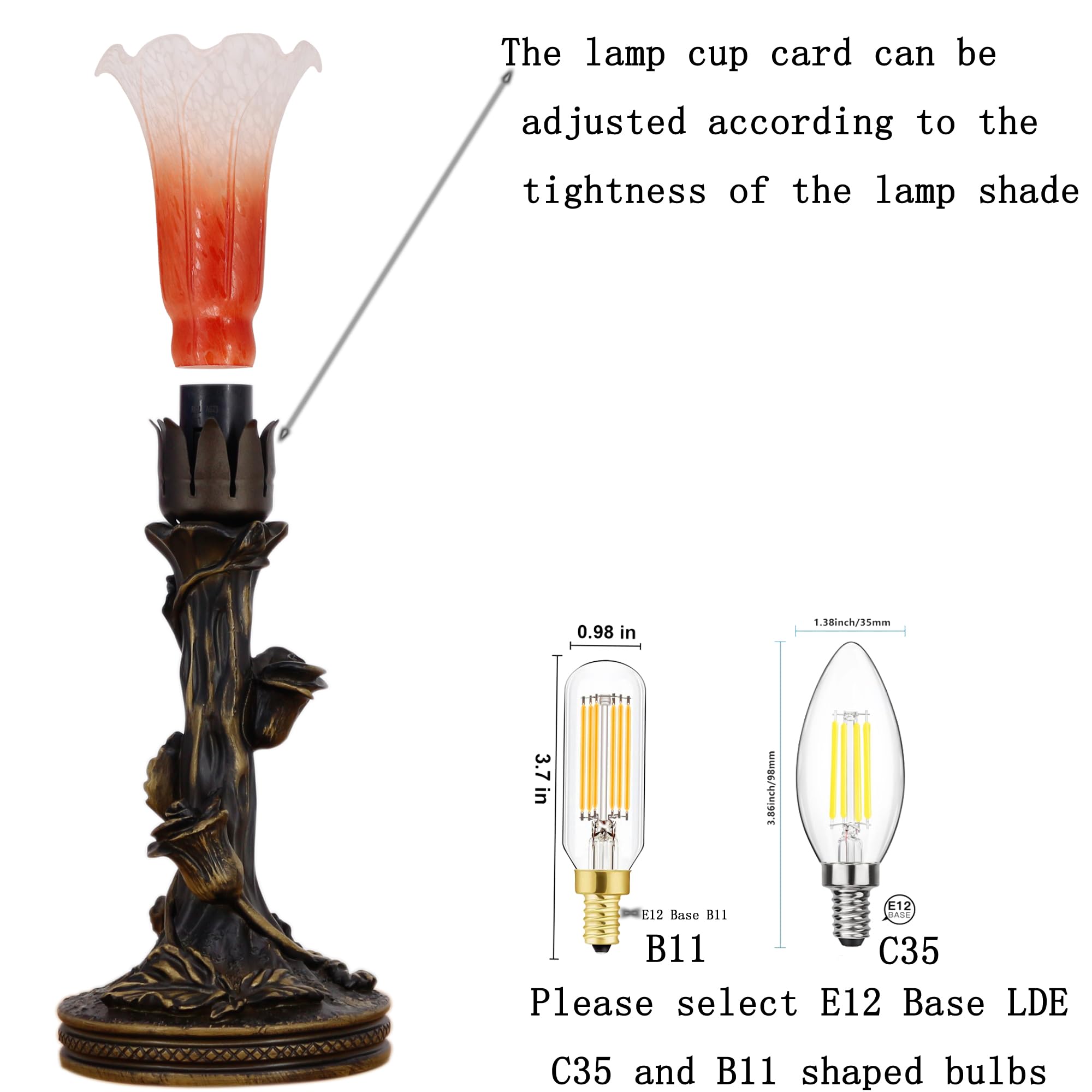 Anyonglu Lily Lamp Tiffany Style Torchiere Table Lamp 13.5 Inch Tall Tulip Flower Accent Desk Lamp With Bronzed Resin Base (1-Light/Orange)