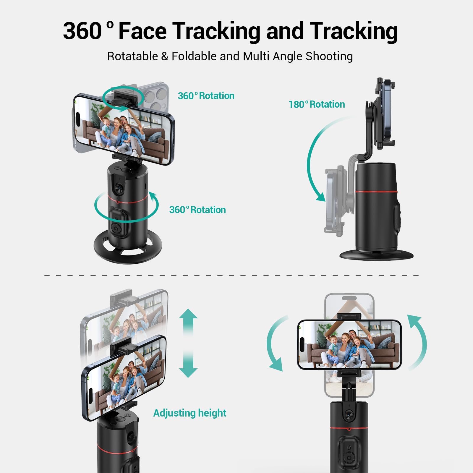Riseofle Auto Face Tracking Tripod 360° Rotating Auto Tracking Phone Holder, No App, Phone Camera Stand With Remote And Gesture Control, Smart Shooting Stand For Vlog/Tik Tok Live Video Recording