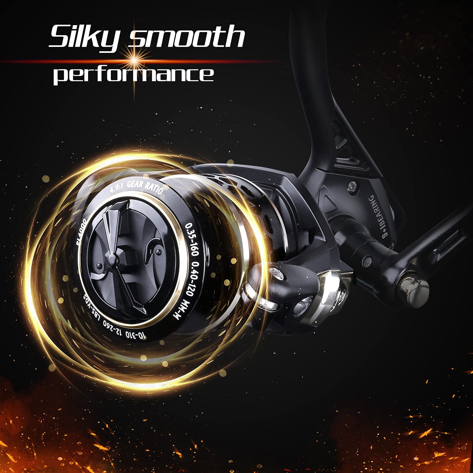 Plusinno Fishing Reel, 9 +1Bb Spinning Reel, Ultra Smooth Powerful, Lightweight Graphite Frame, Cnc Aluminum Spool For Freshwater