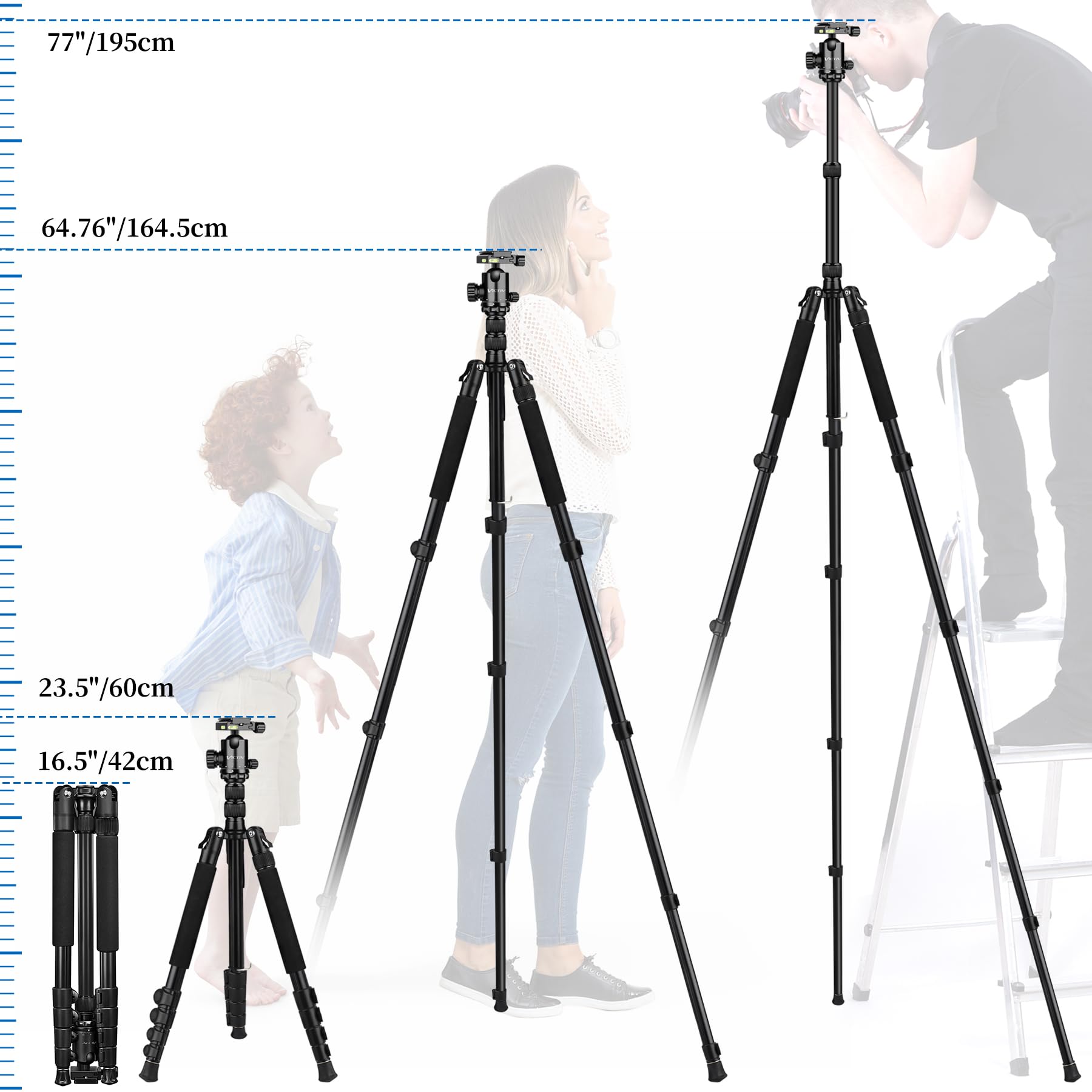 Victiv 78" Tripod For Camera, Tall Dslr Tripod & Monopods, Professional Heavy Duty Tripod For Spotting Scopes, Binocular, Aluminum Camera Tripods Stand, Compatible With Canon Nikon Sony