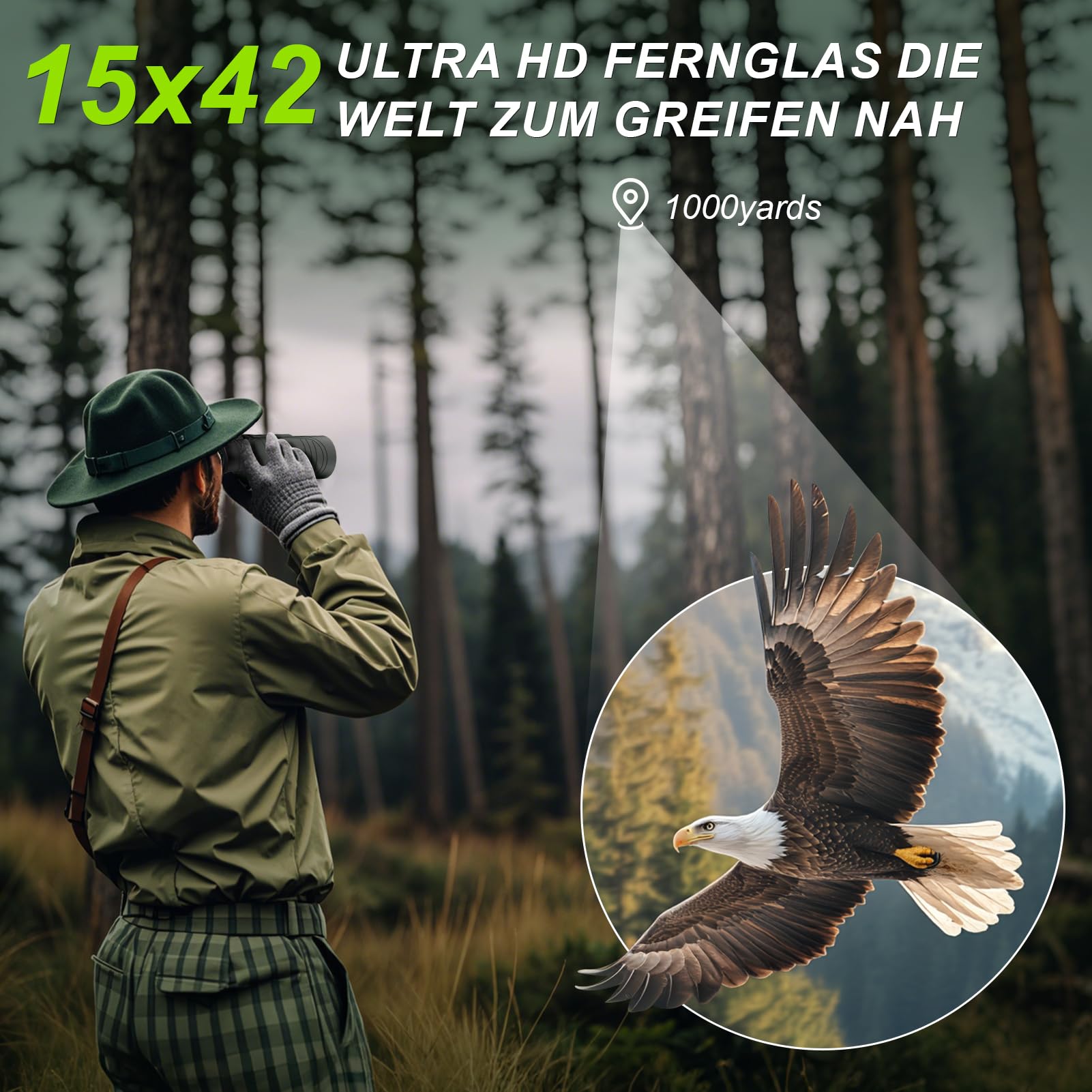 Occer 15X42 Binoculars For Bird Watching - Hd Binoculars For Adults High Powered With Large View - Binocs With Low Light Vision For Hunting Cruise Travel Wildlife - Black