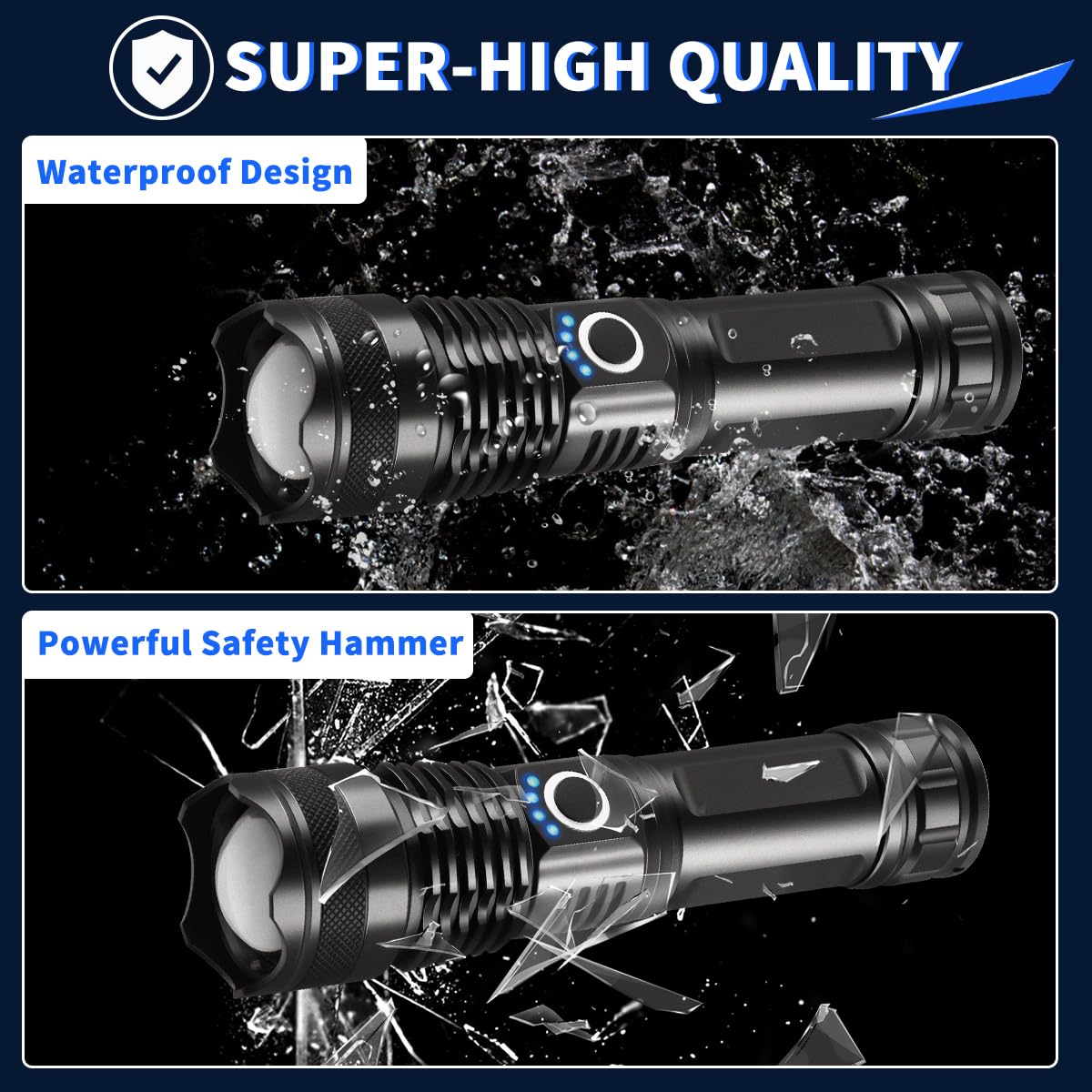 Uuyee 3Pack Rechargeable Flashlights High Lumens, 990000Lm Super Bright Flashlight, 5Modes Led Flashlight Rechargeable, Adjustable Tactical Flashlights High Powered, Flash Lights For Emergency Camping Home