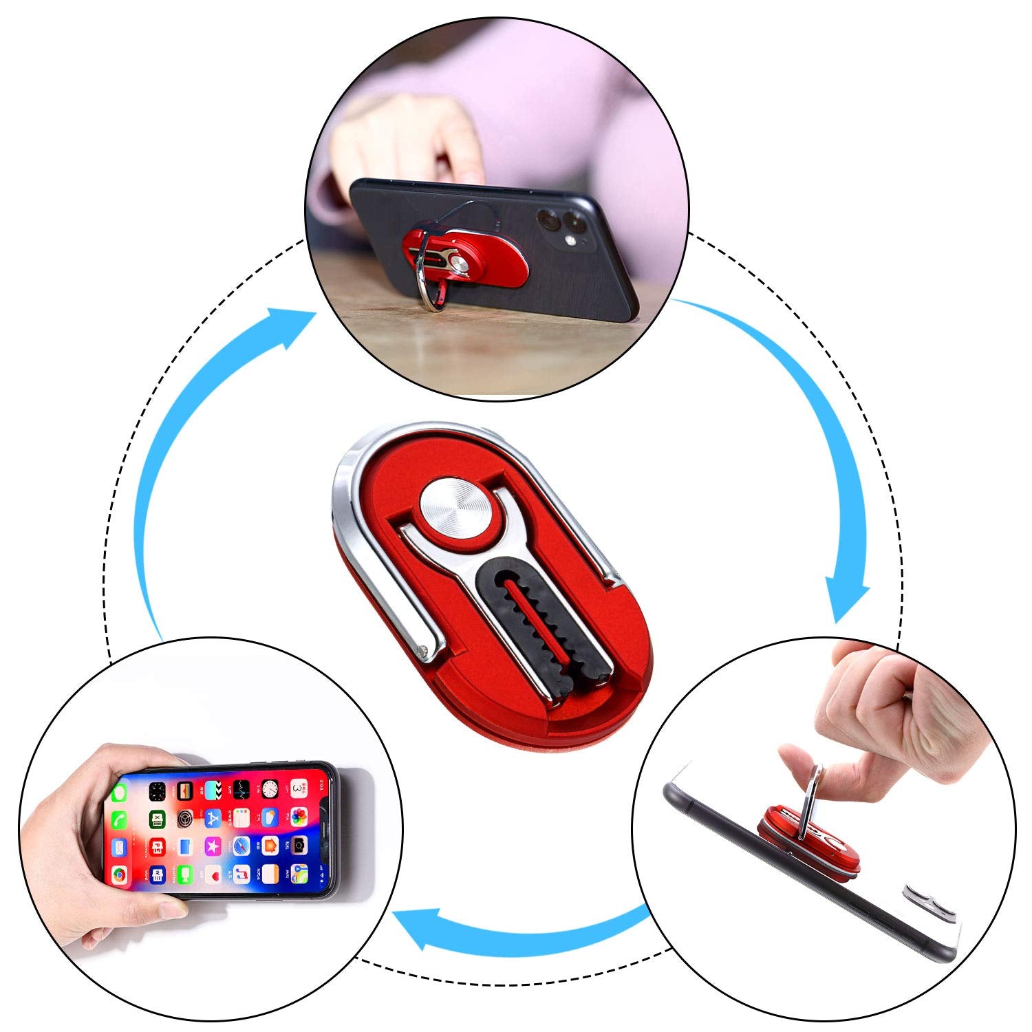 Frienda 6 Pieces 3-In-1 Multipurpose Mobile Phone Bracket Holder 360 Degree Rotation Cell Phone Ring Stand For Car Home, 5 Colors
