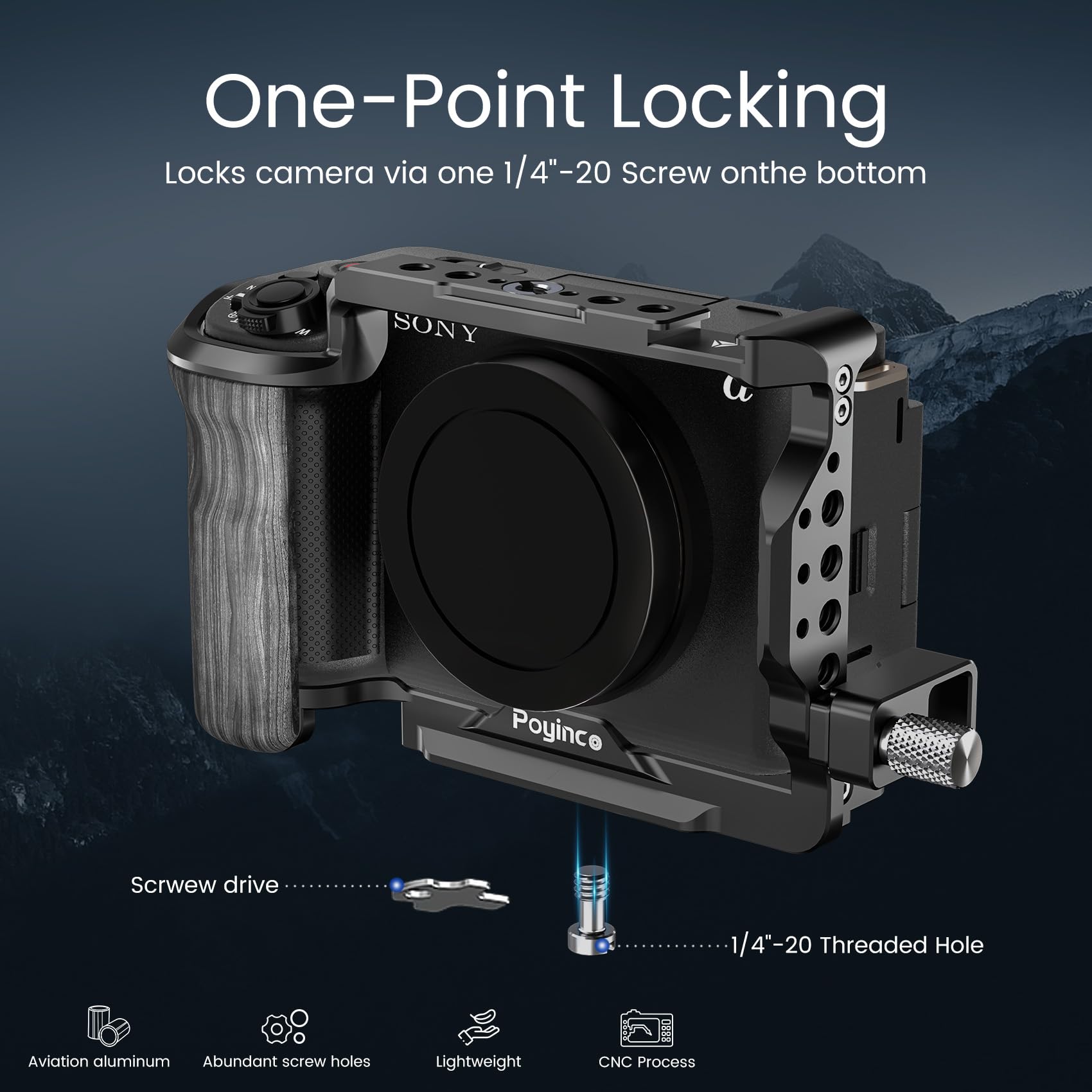 Poyinco Compatible With Sony Zv-E1 Camera Bracket, Composite Handle And Hdmi Cable Clip, Nato Rail, Cold Shoe And Multiple 1/4" And 3/8" Threaded Holes, Aluminum Video Bracket Jn-098A