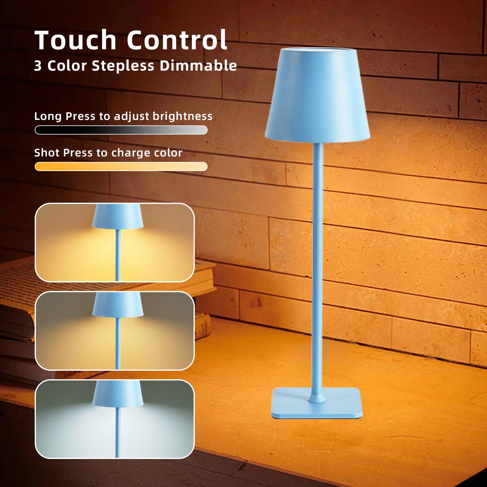 Yiixuyo 2 Pack Cordless Table Lamp, Rechargeable Desk Lamps, 5200Mah Battery Operated Waterproof Wireless Portable Desk Lamp For Dinner Patio Restaurant Bedroom Coffee Shop Night Light (Blue)