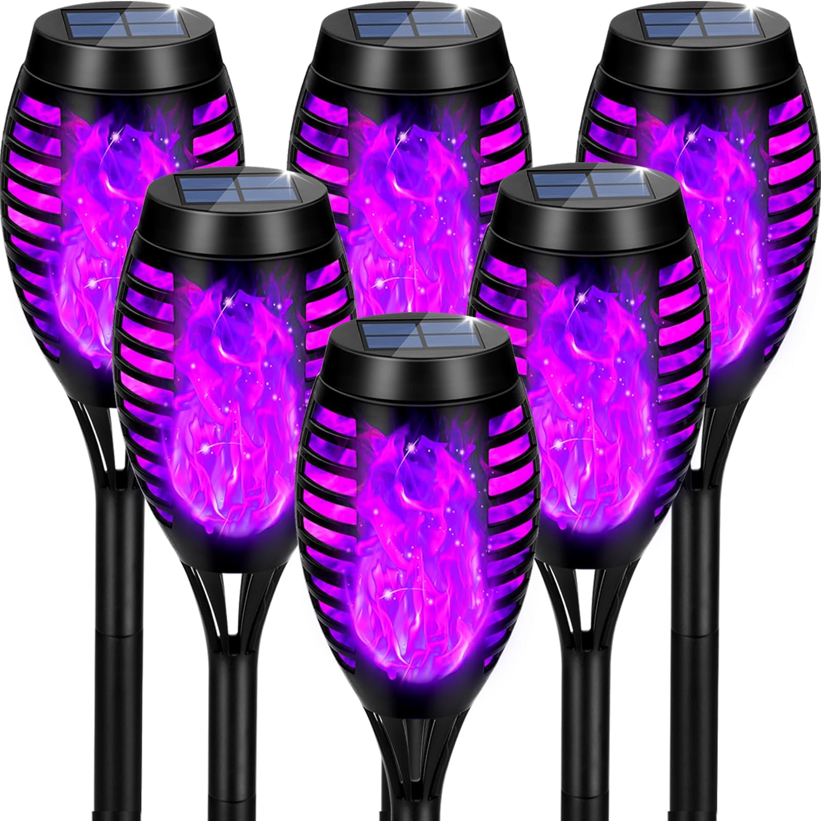 Tancuzo Solar Lights Outdoor Waterproof Purple, 6 Pack Solar Tiki Torches With Flickering Flame For Garden Decor, Solar Outdoor Landscape Lights For Porch Yard Pathway Halloween Decorations