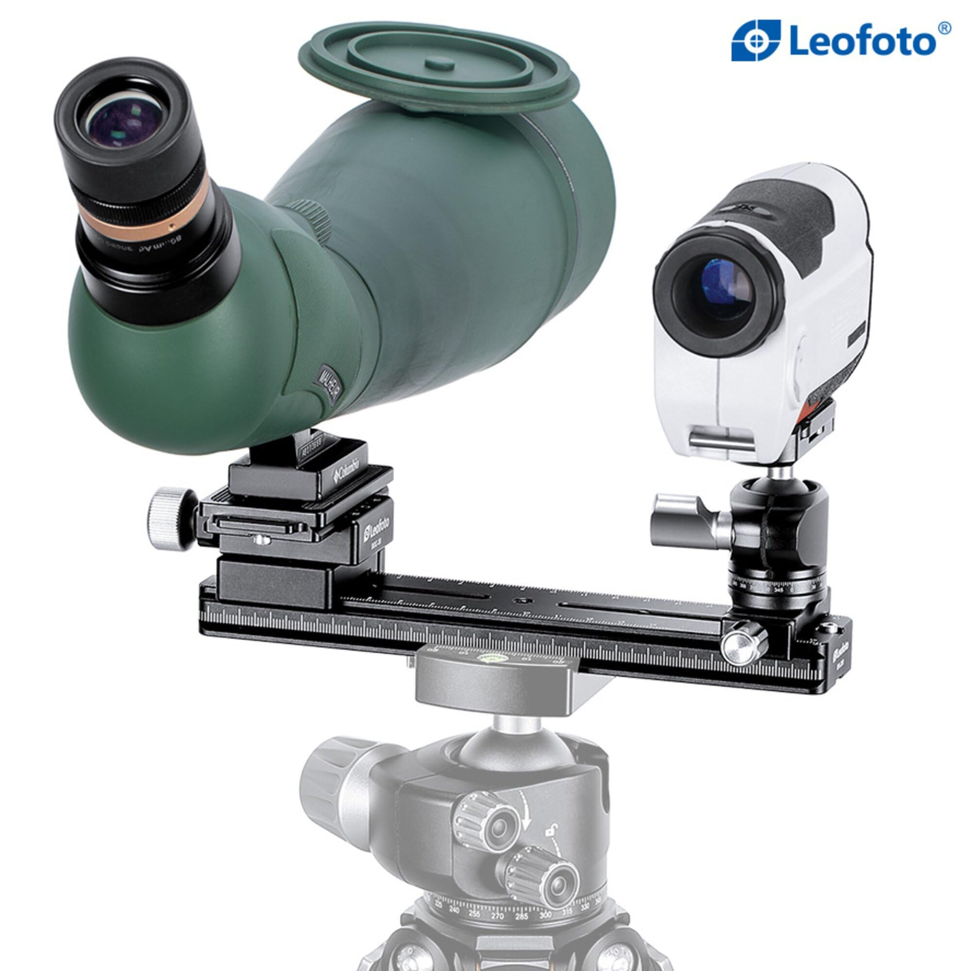 Leofoto Fdm-02 Arca Rail Kit, For Binocular/Rangefinder, Double Dovetail, Ball Head, Clamp With Qr Plate