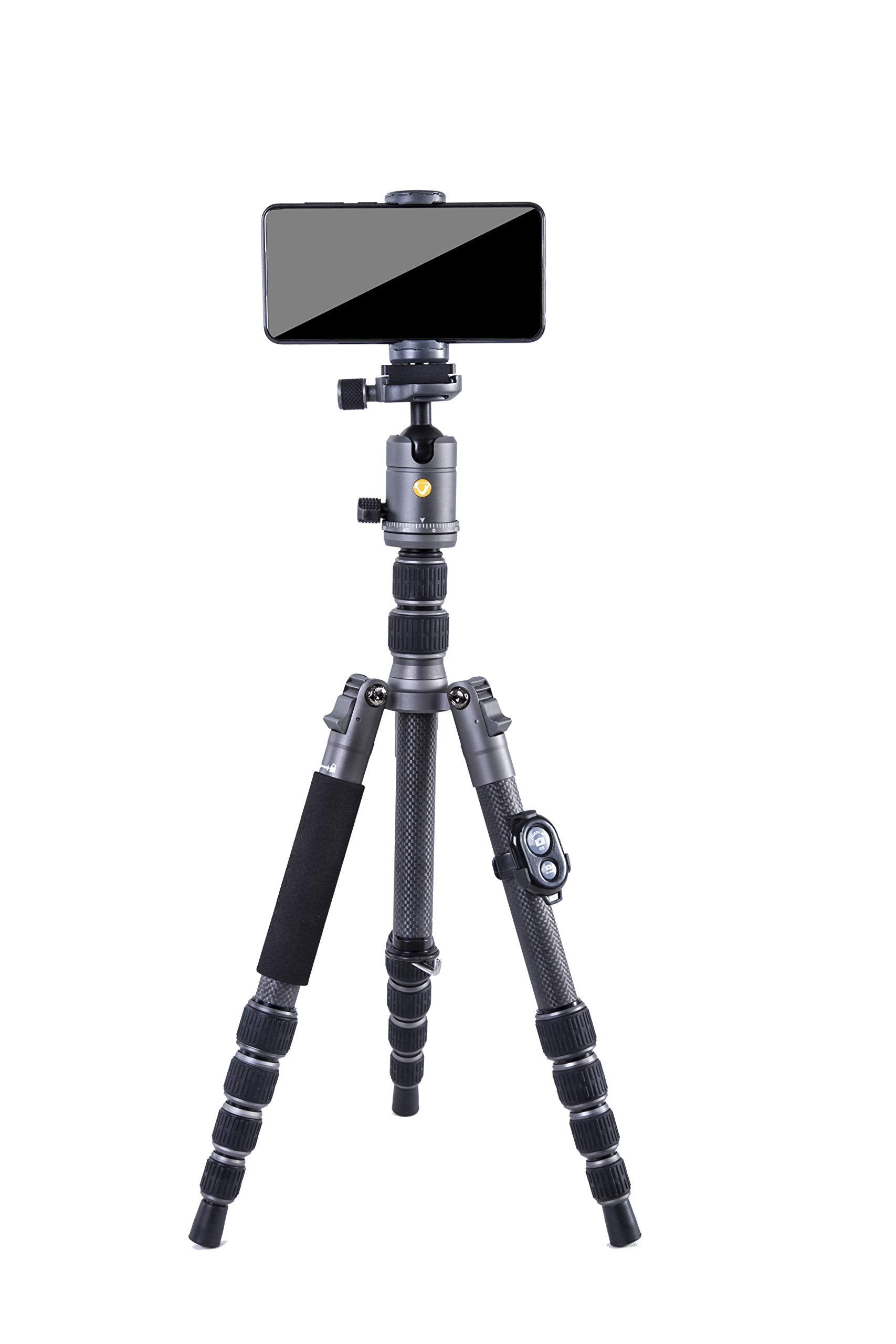 Vanguard Veo3Go265Hcb Compact Carbon Fiber Travel Tripod With Ball Head, Monopod Option, Smart Phone Holder And Bluetooth Remote