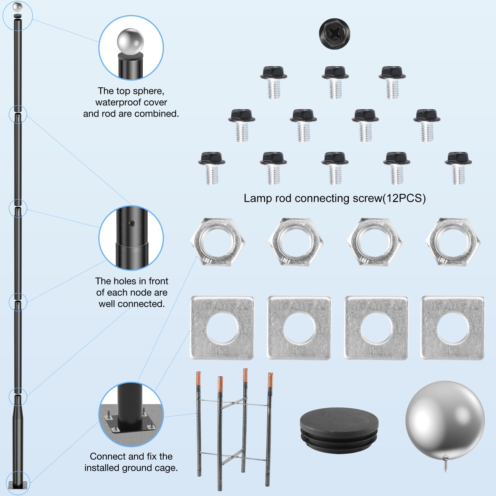 Ftieonmg Tall Street Light Pole-16.5Ft, Street Lamp Post For Outdoor Lights With Base, Solar Street Light Pole Accessory For Backyard, Street, Patio,Park,Parking Lots, Exterior House