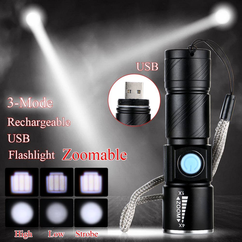 Xy Zone Wreow Mini Usb Rechargeable Flashlight Led Flashlights 3 Light Modes And Zoomable, Ip65 Water-Resistant Super Bright Pocket Torch Light For Camping, Hiking, Emergency, Edc (2 Pack)