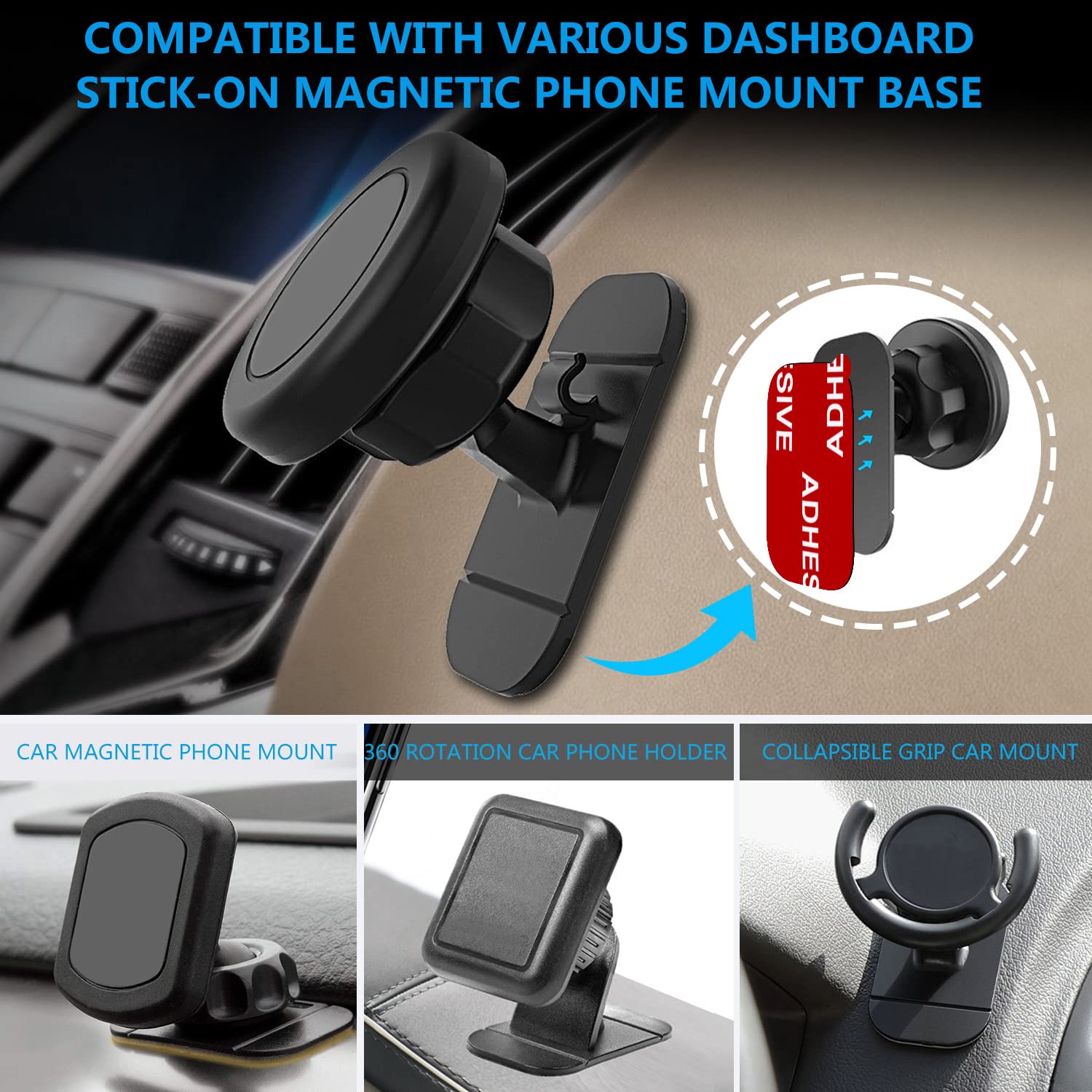 Azxyi Very High Bond Car Adhesive, 9 Pcs Dashboard Sticky Adhesive Replacement, Double Sided Sticky Pads Sticker Tapes For Mounting Windshield Dashboard Magnetic Phone Car Mount And Dash Cam