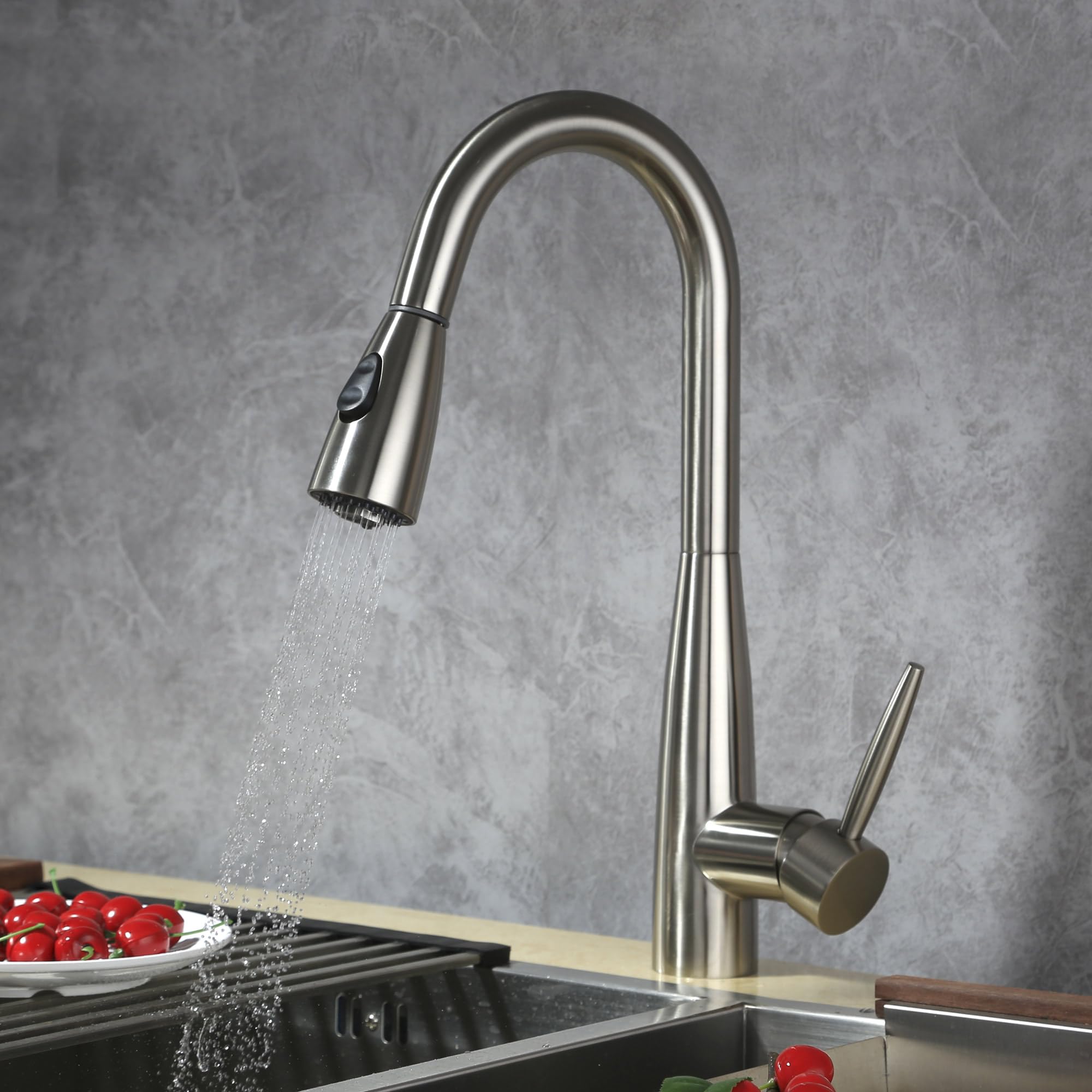Dowell Kitchen & Bath Dowell Kitchen Faucet  Stainless Steel  Pull-Out Kitchen Faucet  Premium Quality High Arc Single Handle  Solid Brass Construction Ada Compliant Brushed Nickel 8002 005 02