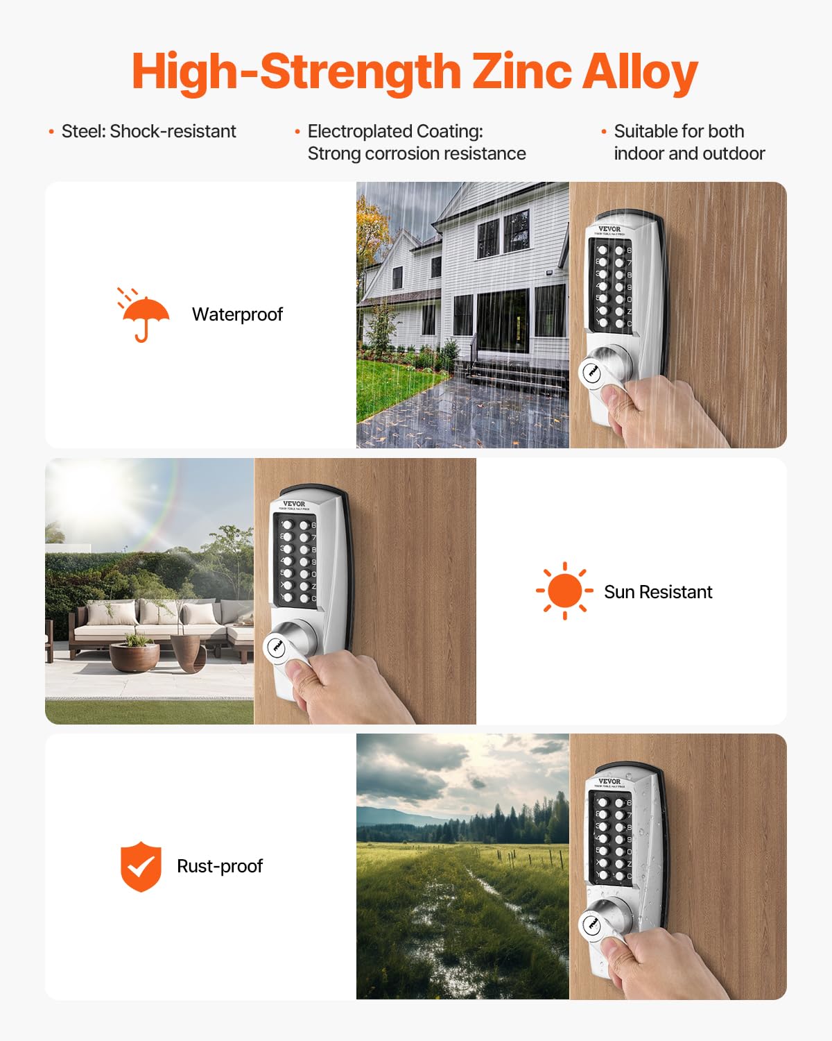 Vevor Mechanical Keyless Entry Door Lock, 14 Key Mechanical Door Lock With Keys, Mechanical Keypad Door Lock With Handle, Stainless Steel Waterproof Keyless Gate Lock, For Home Office Outdoor Garage