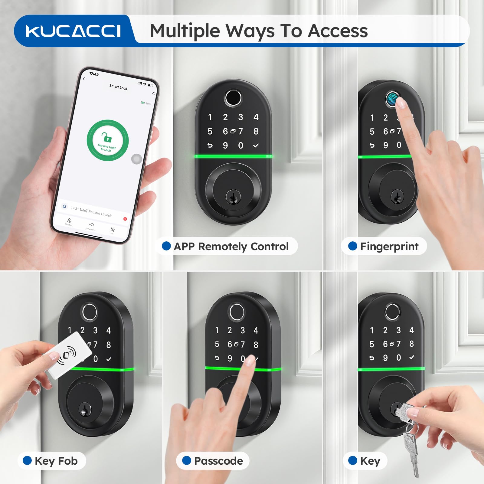 Kucacci Keyless Entry Wifi Smart Deadbolt - Keyless Entry Fingerprint Door Lock - Come With Wifi Gateway Remote Control - Electronic Deadbolt For Front Door - Digital Code Lock - Generate Code Remotely