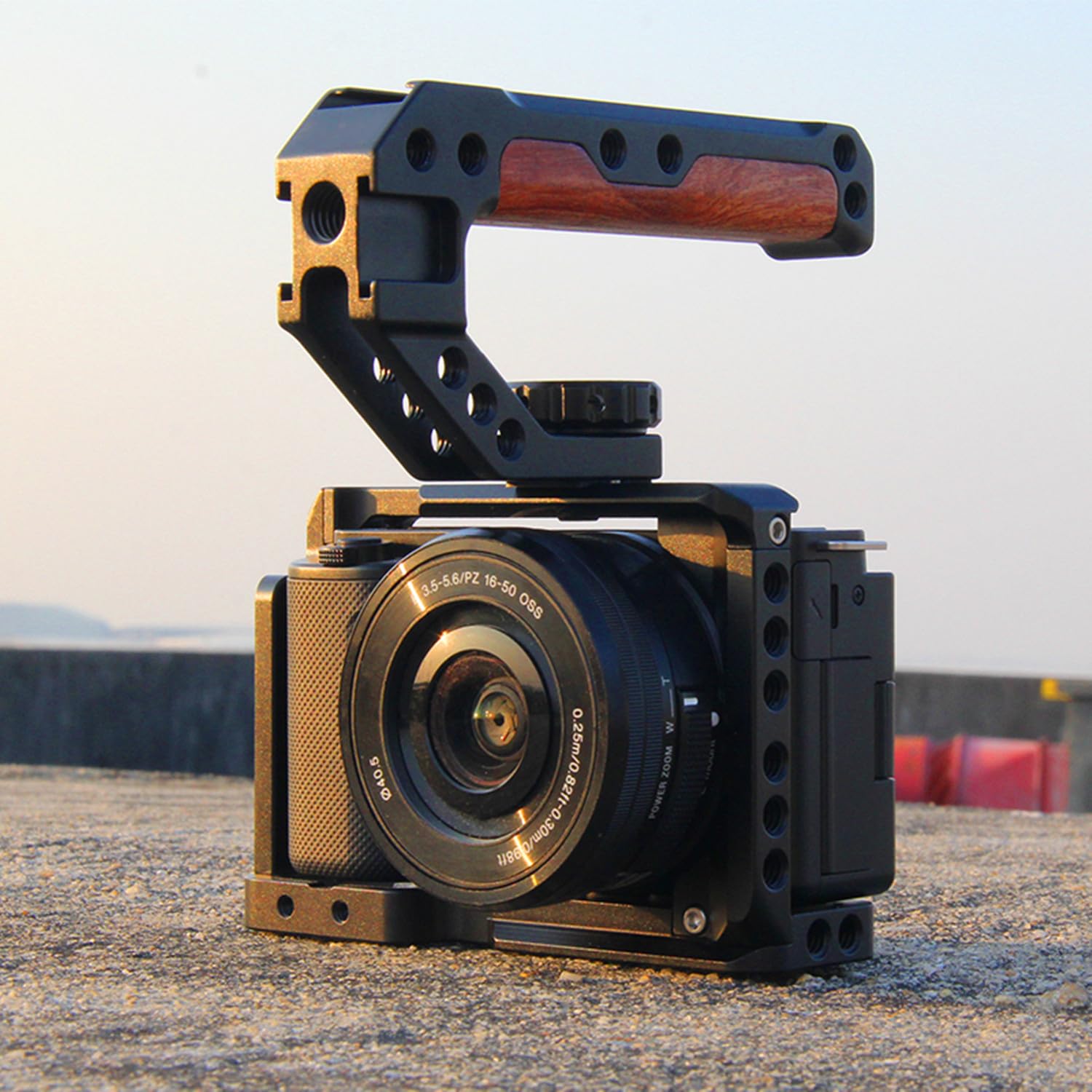 Fugasun Eos R8 Camera Cage, Eos R8 Cage With Wooden Camera Top Handle With 3 Cold Shoes To Mount Dslr Camera