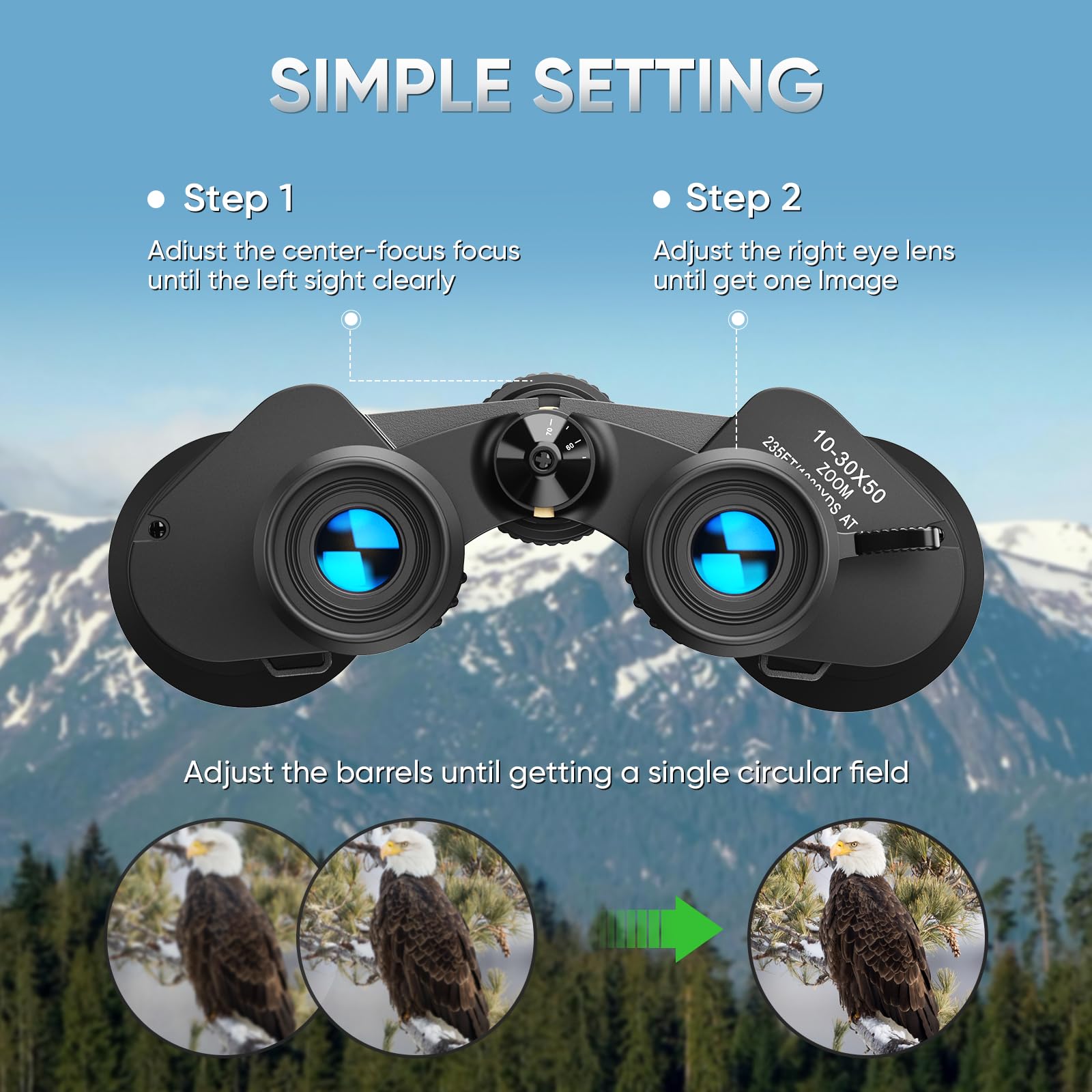 Evil Eye 10-30X50 High Power Military Zoom Binoculars For Adults, Low Light Night Vision/Daily Waterproof / Bak7 Prism/Fmc Lens, Hd Professional Binoculars For Bird Watching, Hunting, Outdoor, Hiking.