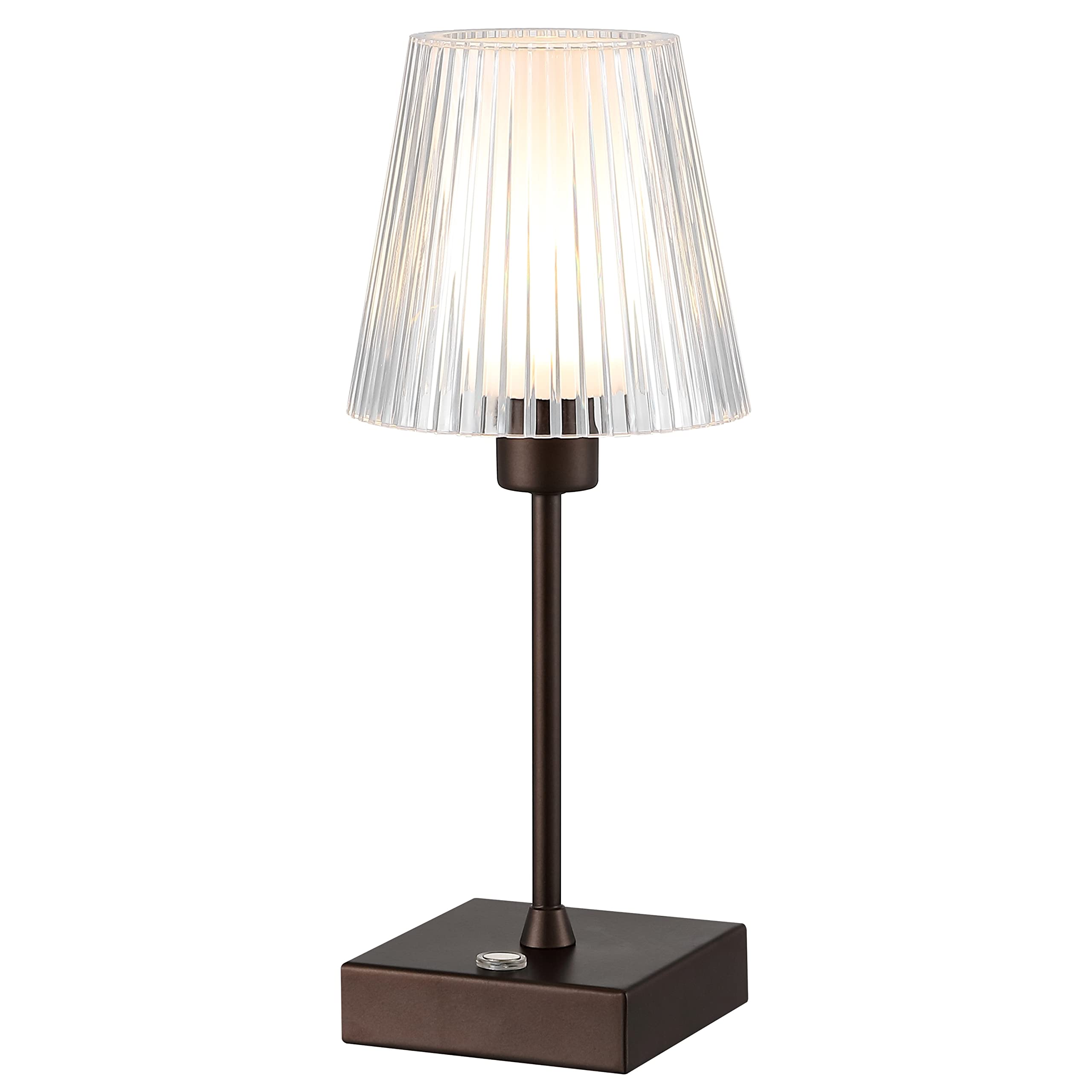 Jonathan Y Jyl7225A Oscar 12.5" Modern Industrial Rechargeable/Cordless Portable Iron/Acrylic Integrated Led Table Lamp, Ribbed Shade, Contemporary Bedside Desk Nightstand Lamp, Oil Rubbed Bronze