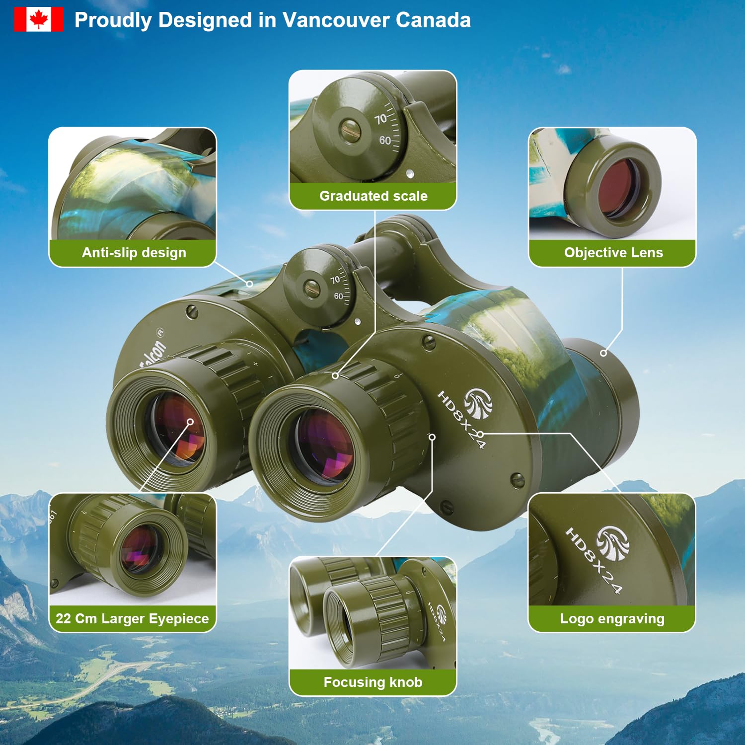 Fetchfalcon Fetch Falcon Full Metal Body Fmc Bak4 Hd 8X24 Binoculars(Third Generation High-Powered, Water-Resistance, And Portable) Ideal For Camping, Hunting, Tourism, And Mountain Climbing (Navy Blue)