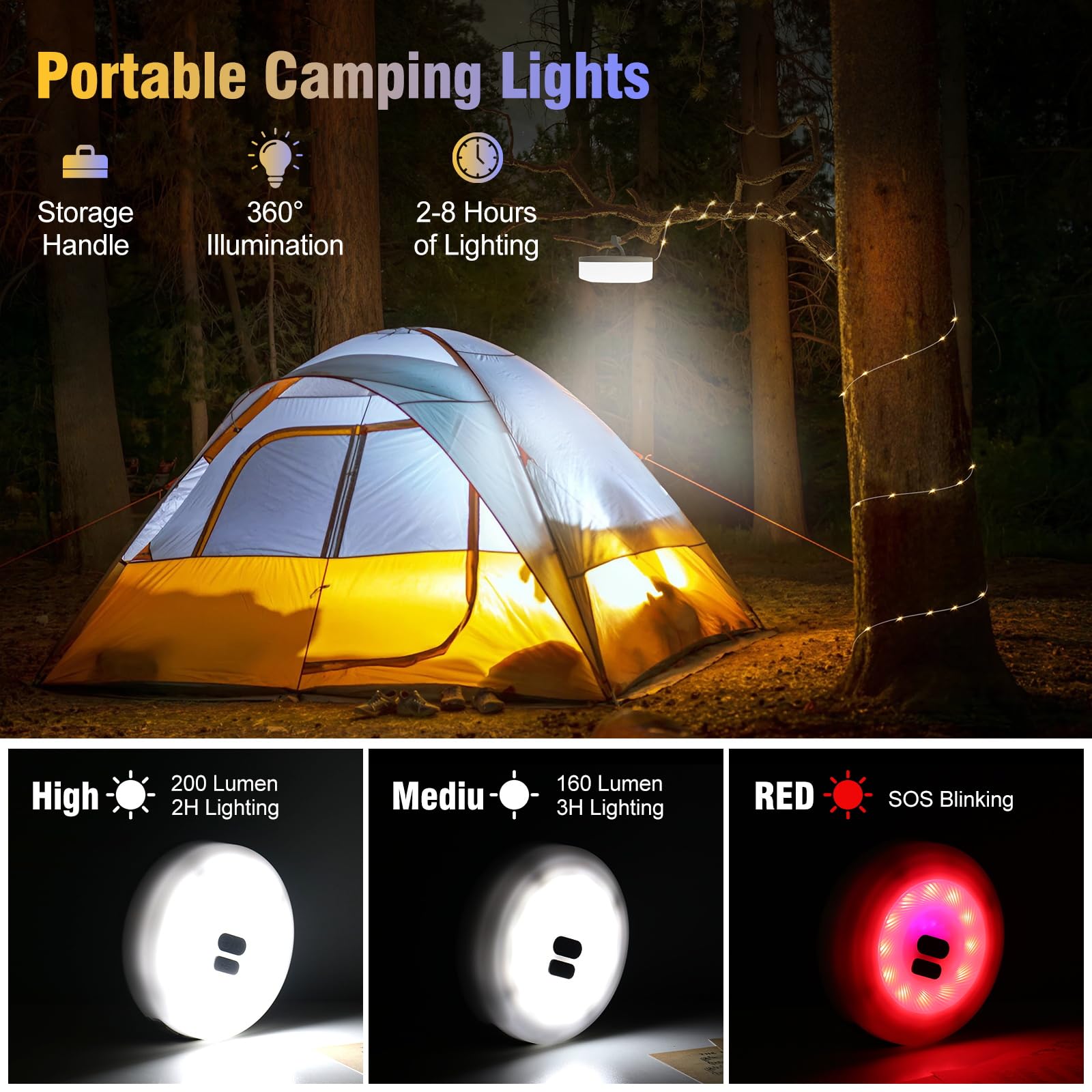 Liforemi 2 Pack Camping String Light - Waterproof Led Hanging Lights For Outdoor Decor In Tents, Awning, Garden & Festivals, Camping Essentials (32.8Ft)