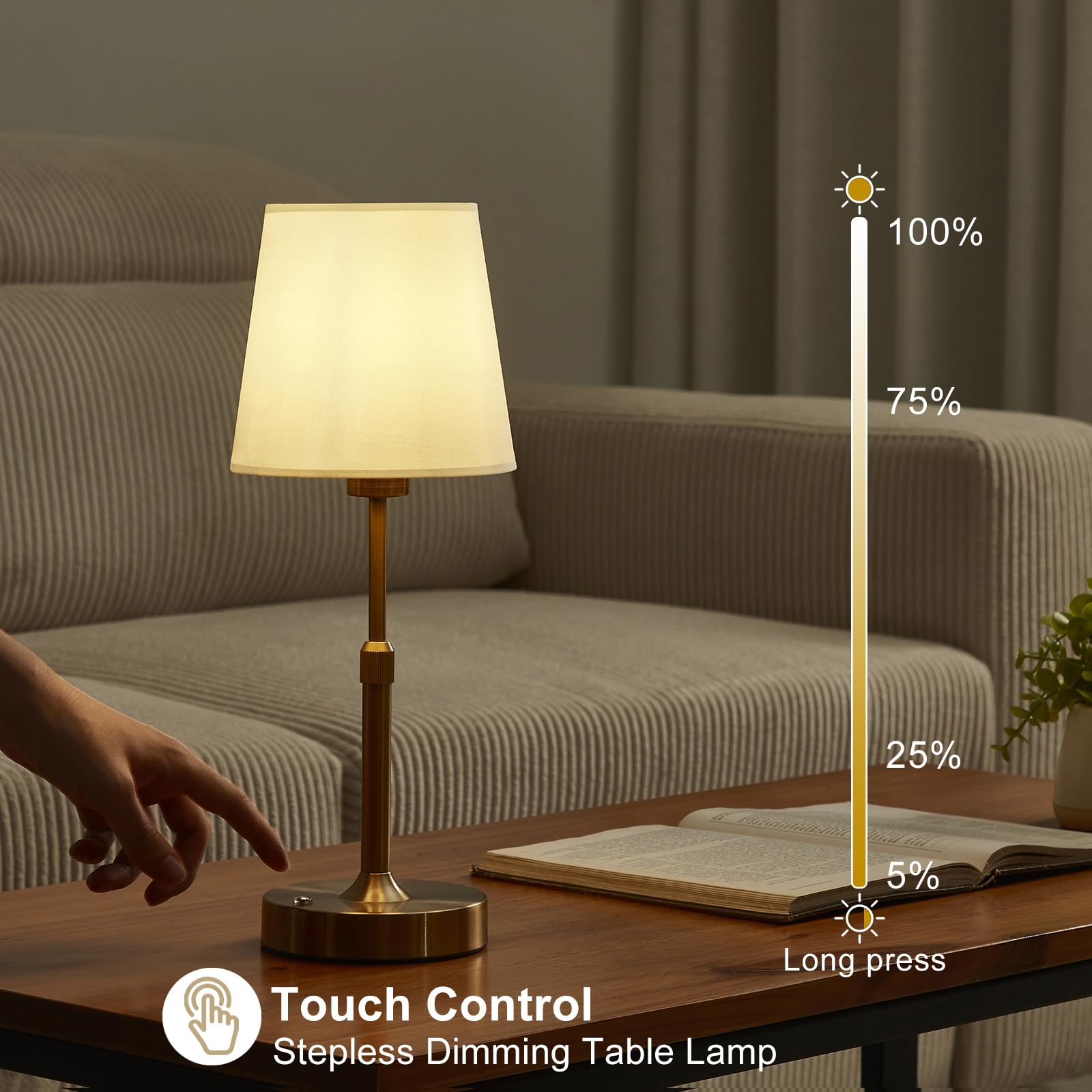 Butastur Cordless Table Lamp, 5200Mah Rechargeable Battery Operated Lamp, Small Touch Lamps For Nightstand With Stepless Dimming, Portable Battery Powered Table Lamps For Living Room, Bedroom (Gold)