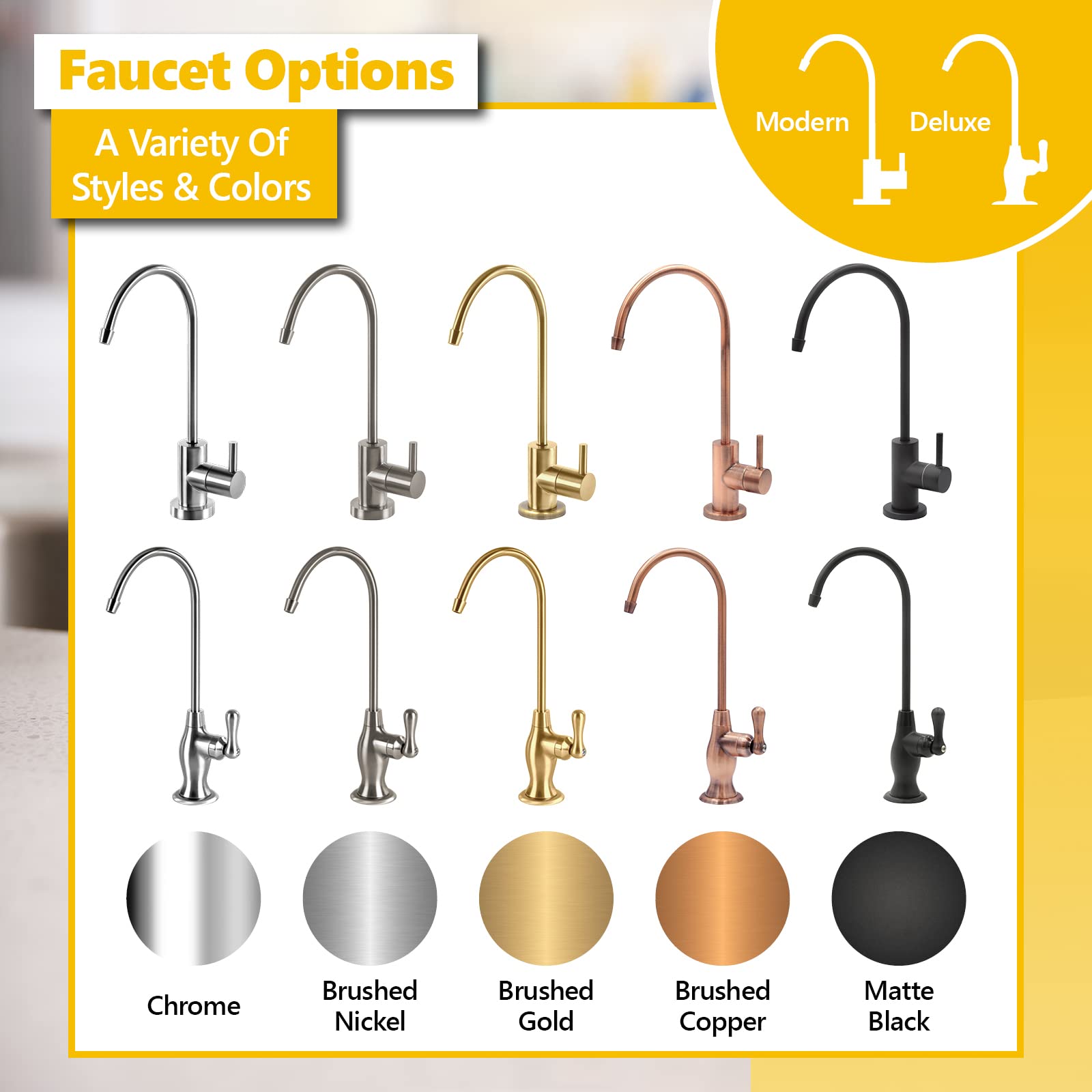 Express Water Modern Water Filter Faucet – Brushed Nickel Coke-Shaped Faucet – 100% Lead- Drinking Water Faucet – Compatible With Reverse Osmosis Water Filtration Systems