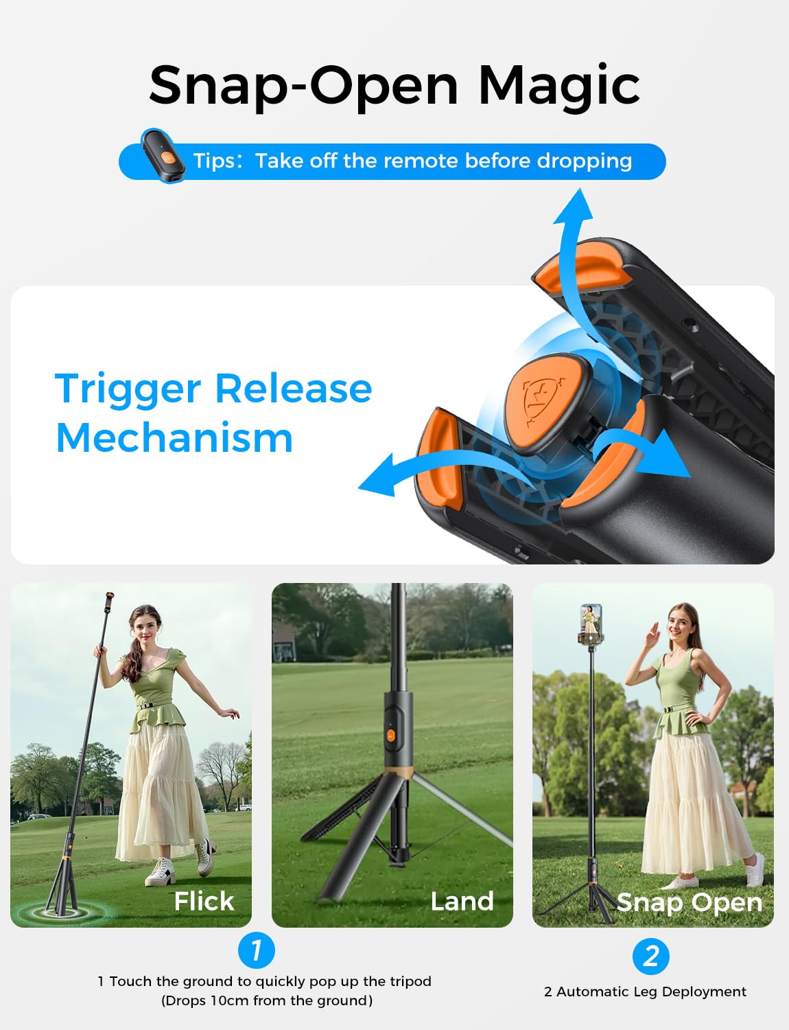 Magic John 59" Automatic Phone Tripod, Extendable Selfie Stick For Iphone, Selfie Stick Tripod With Detachable Remote, Flexible Rotation Travel Phone Stand Compatible With Iphone, Android, Camera