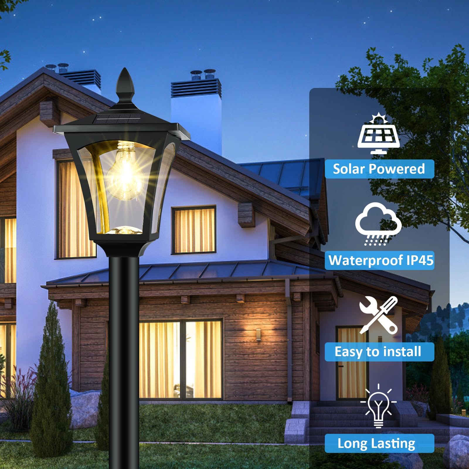 Derynome 72" Solar Outdoor Light With Planter, Waterproof Solar Post Lamp, Garden Lights For Backyard, Pathway, Patio, Lawn, Driveway Decor