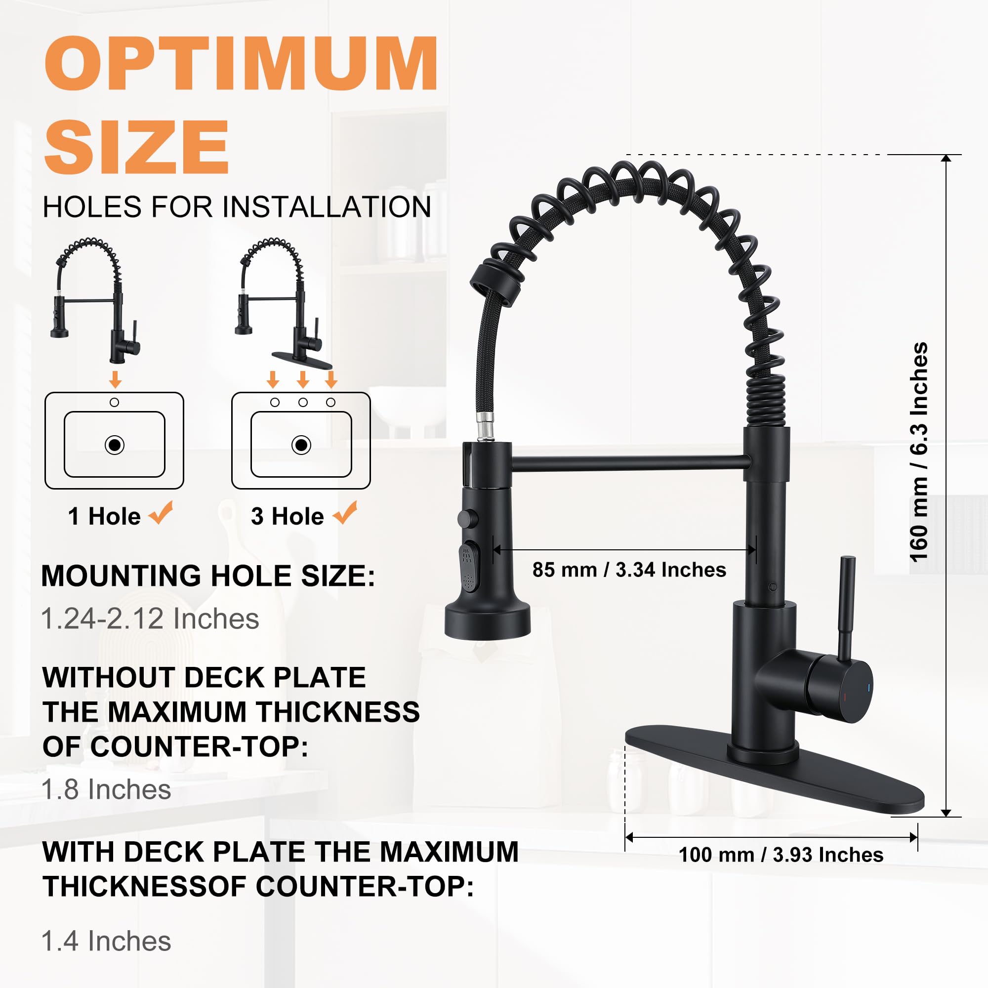 Gcgweqs Black Kitchen Faucet With Pull Down Sprayer, Single Handle Stainless Steel Pull Out Spring Sink Faucets 1 Hole Or 3 Hole Dual Function For Farmhouse Camper Laundry Utility Rv Wet Bar