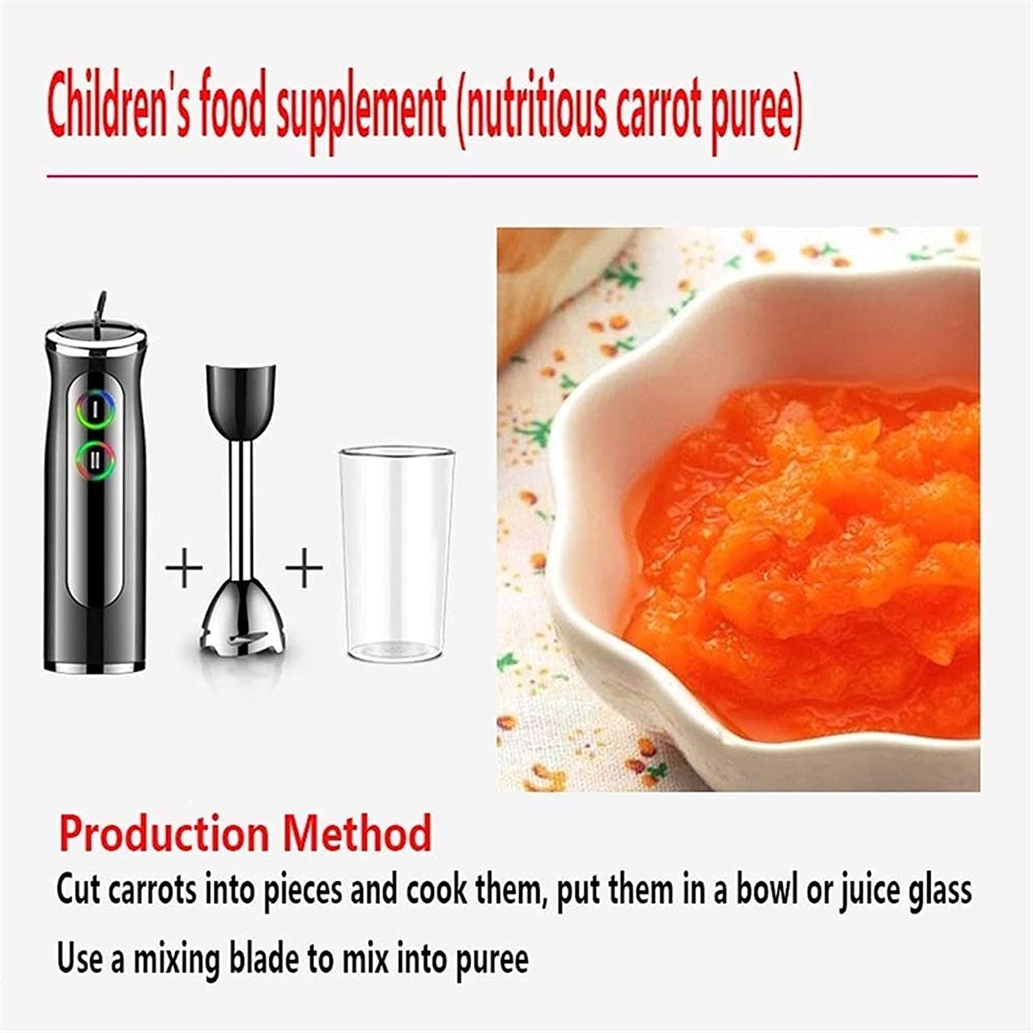 Kaabeto Hand Blender 1000W 700Ml Immersion Blender 9 Speed Control, 4 In 1 Powerful Stick Blender, Chopper, Whisk, 500Ml Food Grinder For Sauces Smoothie Puree Infant Food (Black)