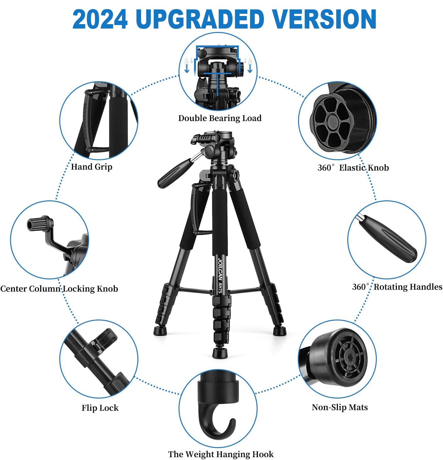 Joilcan Tripod Camera Tripods, 74" Tripod For Camera Phone Video Recording, Heavy Duty Cameras Tripod Stand, Professional Travel Dslr Tripods Compatible With Canon Iphone, Max Load 15 Lb