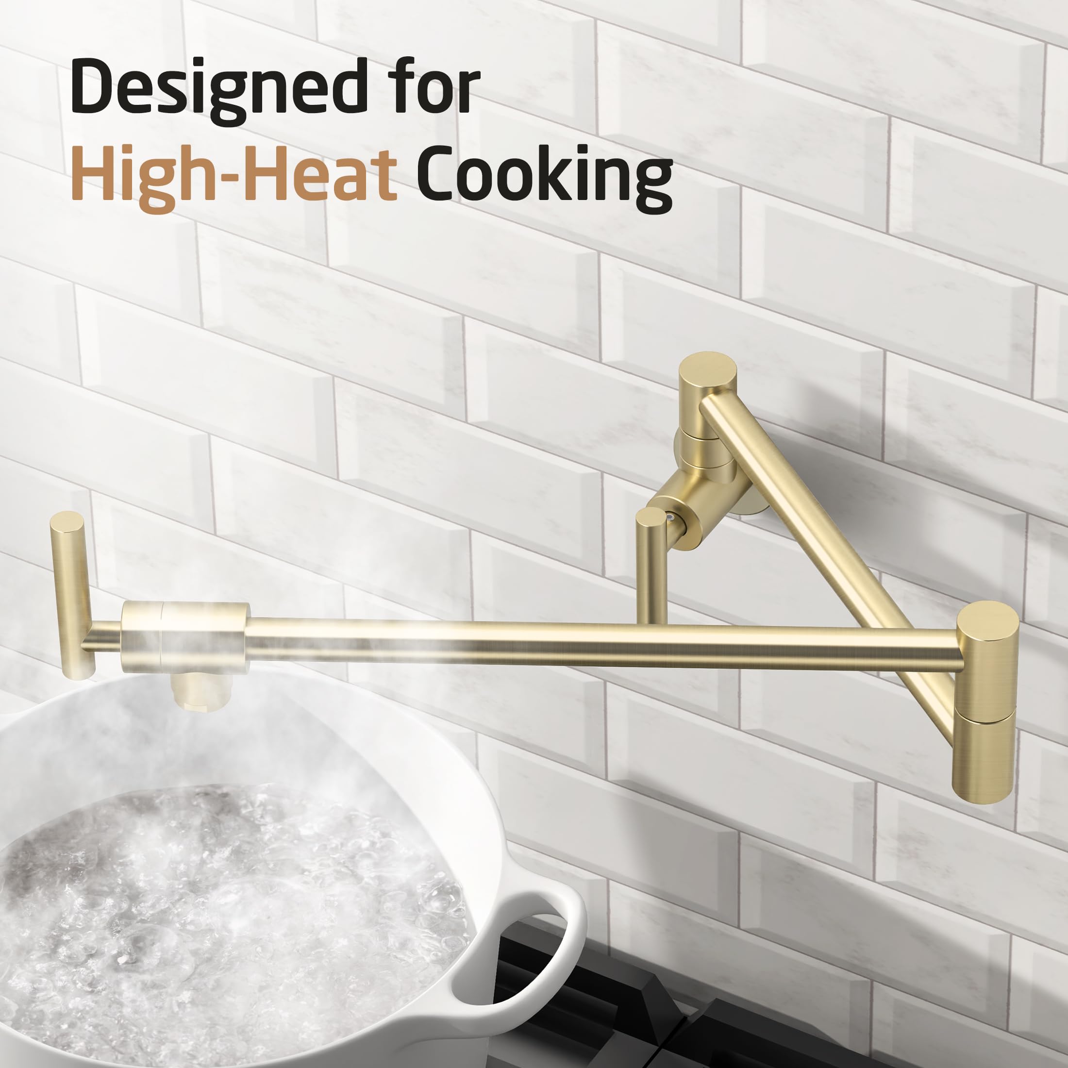 Kes Gold Pot Filler With Heat-Resistant Cartridge, 26" Brushed Gold Pot Filler Faucet Over Stove, Wall Mount Kitchen Faucet Double Joints, Stainless Steel, Nsf , Kn927Lff18-Bz