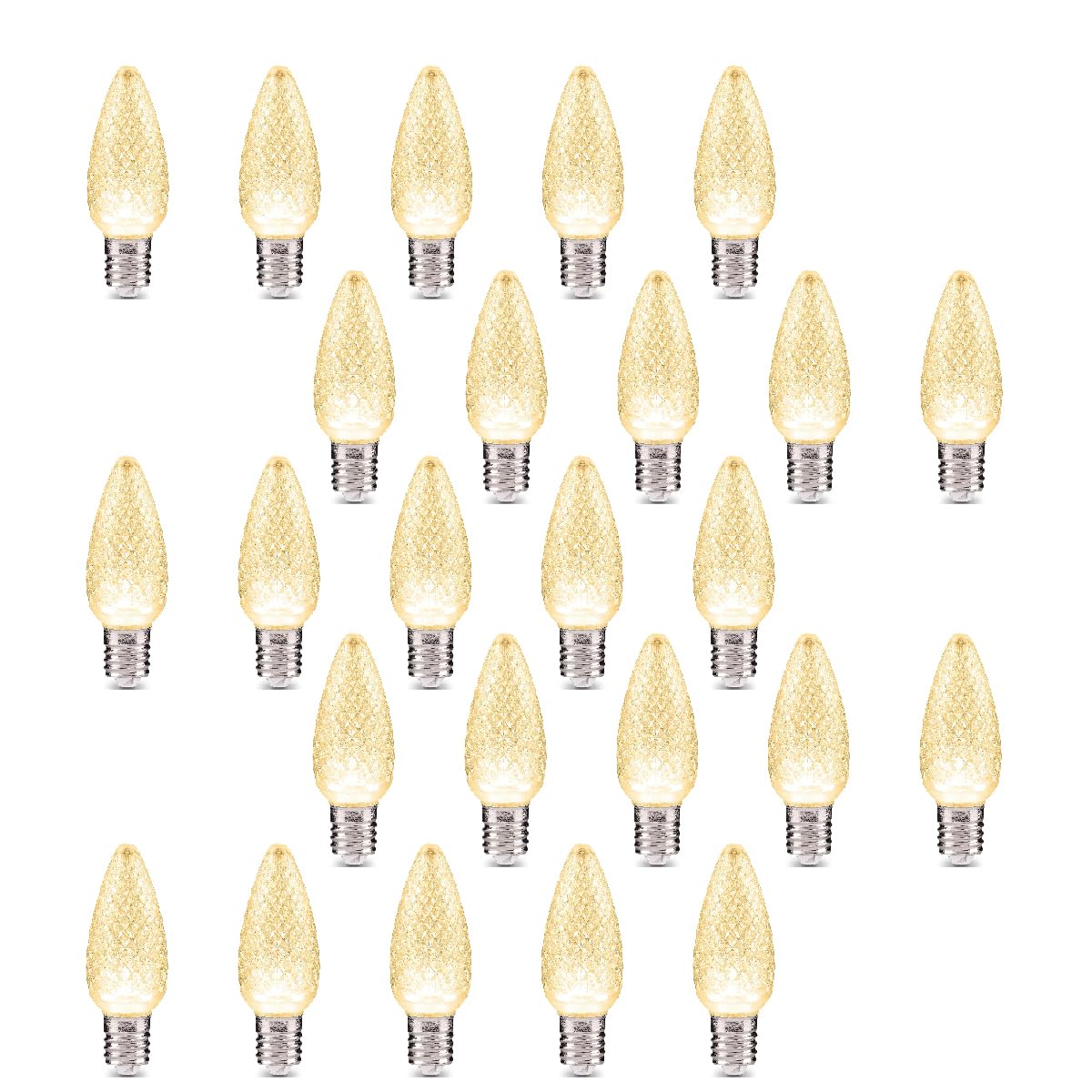 Venusop 25 Pcs C9 Led Warm White Shatterproof Plastic Replacement Light Bulbs,E17 Intermediate Base, Dimmable Holiday Bulbs, Strawberry Bulbs For Outdoor Indoor Backyard Christmas String Lights (Warm White)