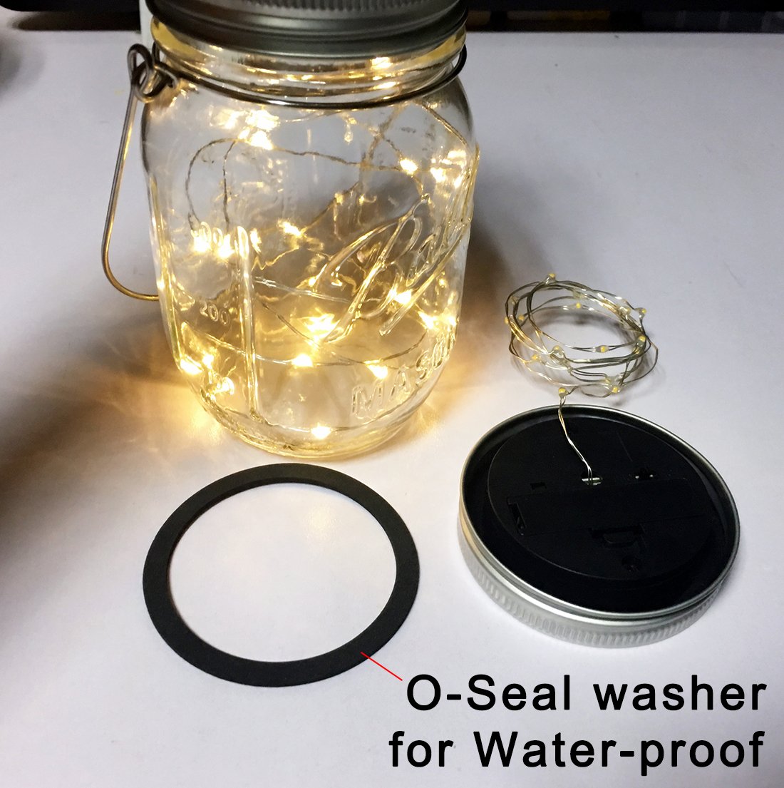 Aubasic Solar Mason Jar Lights, 4 Pack 30 Leds Waterproof Fairy Firefly String Lights Build-In Glass Mason Jar, Patio Garden Decor Solar Hanging Lanterns Outdoor Warm White (4 Pack-Mason Jars Included)