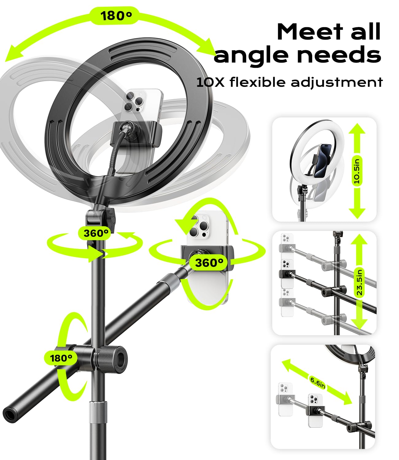 Atkttop Overhead Phone Mount,Overhead Camera Mount Stand[Anti-Shaking] With 10.5" Ring Light,Desk Stand For Iphone With Ring Light For Video Recording,Zoom Meeting,Youtube,Tiktok